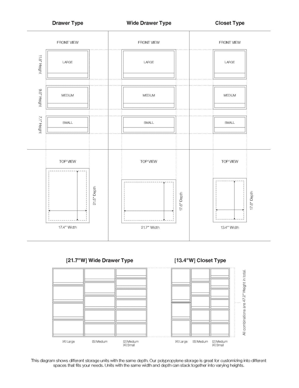 Polypropylene Storage Closet Drawer - Large W17.5 x D21.6 x H11.8
