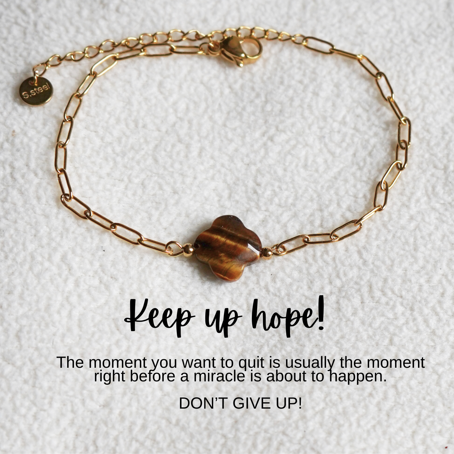 Keep Up Hope Tiger Eye Clover Bracelet