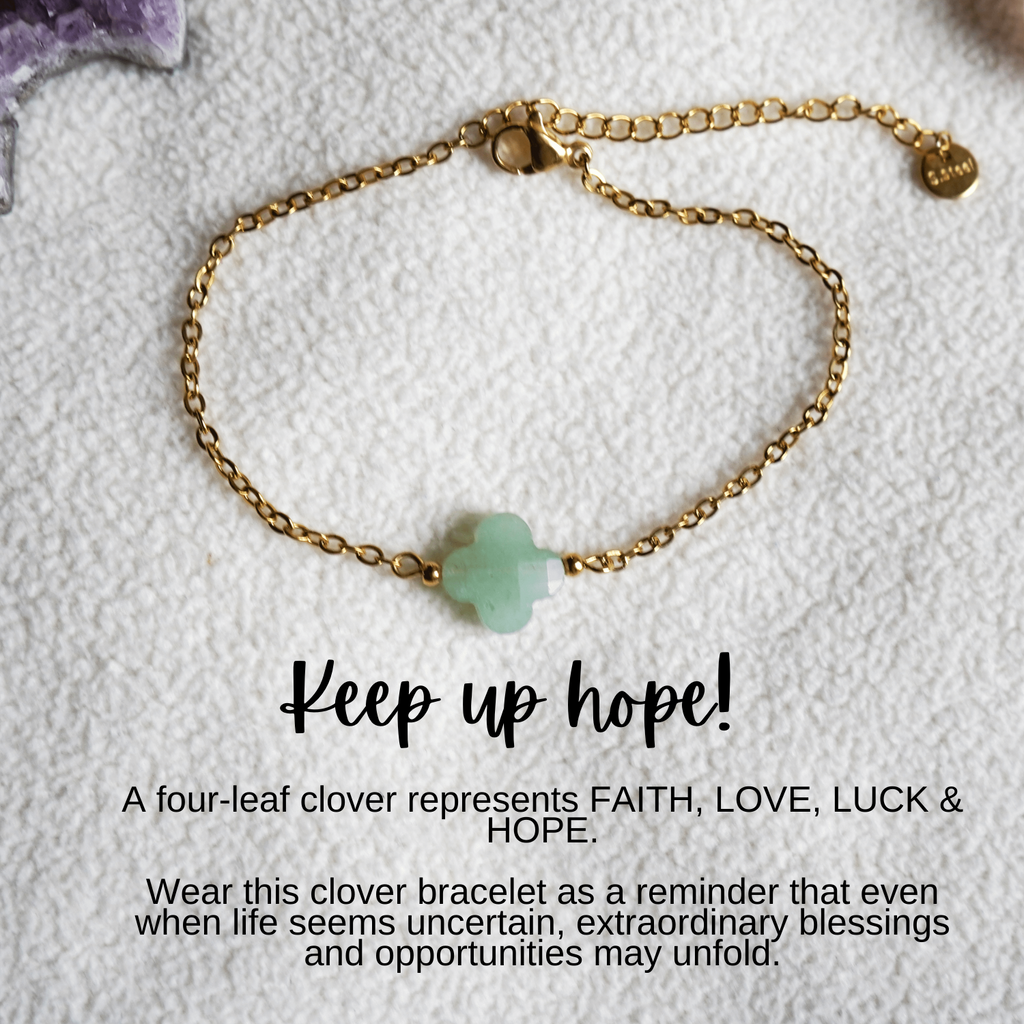 Keep Up Hope Green Aventurine Clover Bracelet