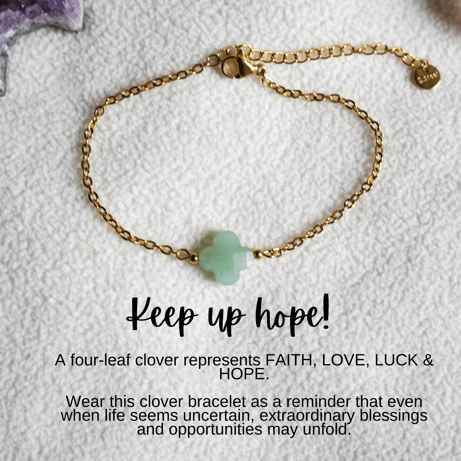 Keep Up Hope Green Aventurine Clover Bracelet