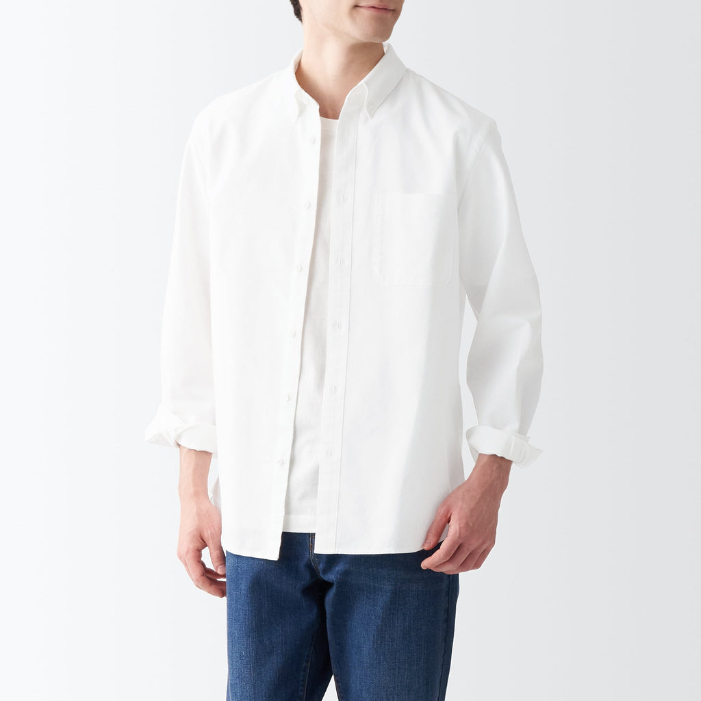 Men's Washed Oxford Collared Long Sleeve Button Down Shirt
