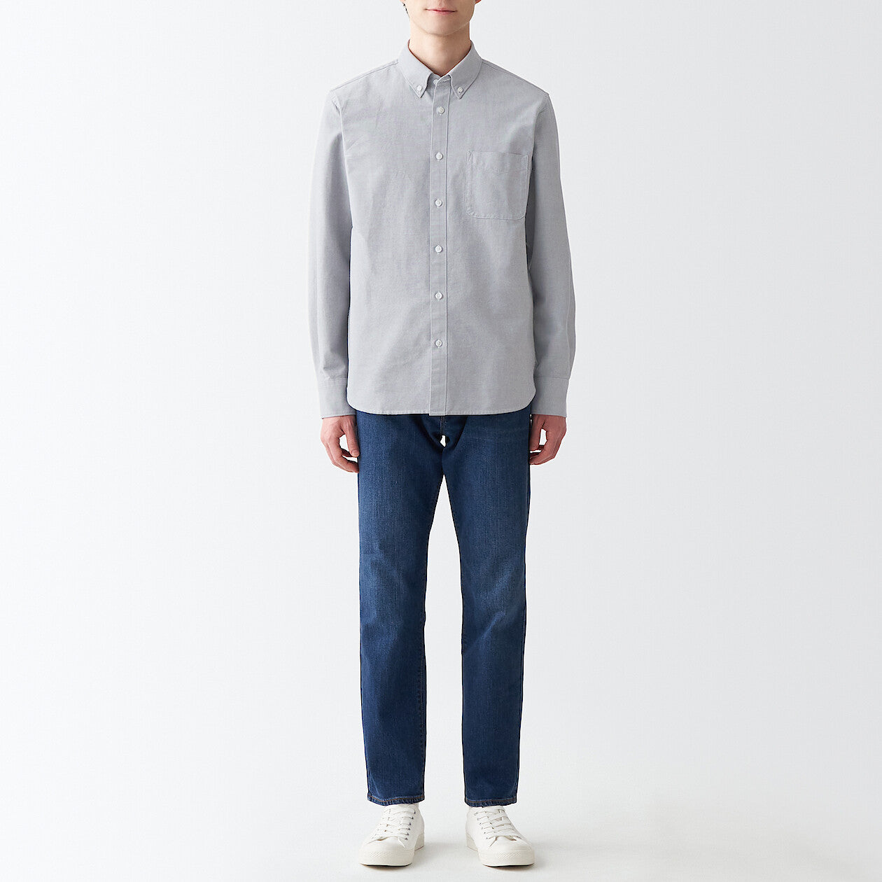 Men's Washed Oxford Collared Long Sleeve Button Down Shirt