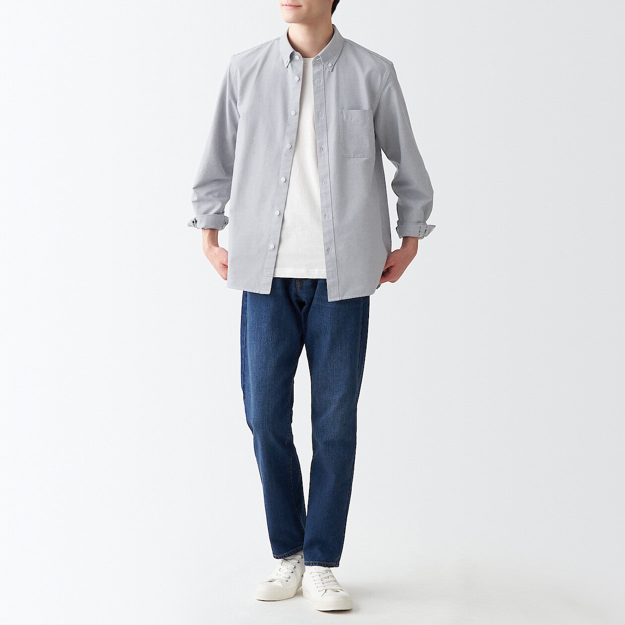 Men's Washed Oxford Collared Long Sleeve Button Down Shirt