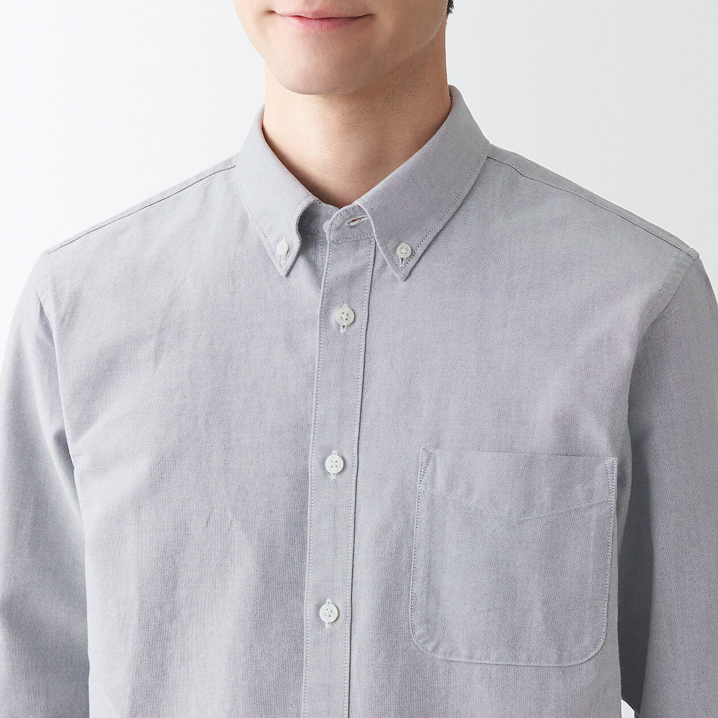 Men's Washed Oxford Collared Long Sleeve Button Down Shirt