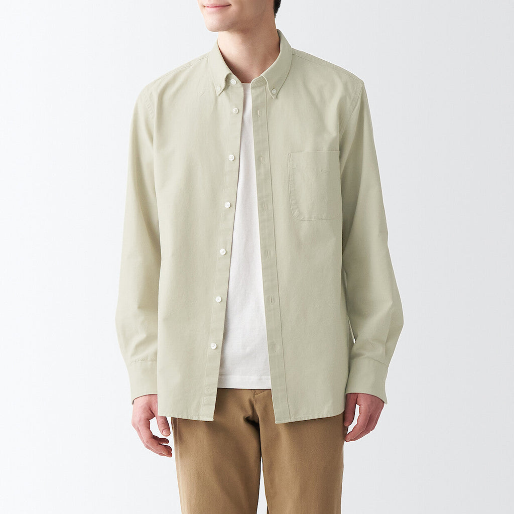 Men's Washed Oxford Collared Long Sleeve Button Down Shirt