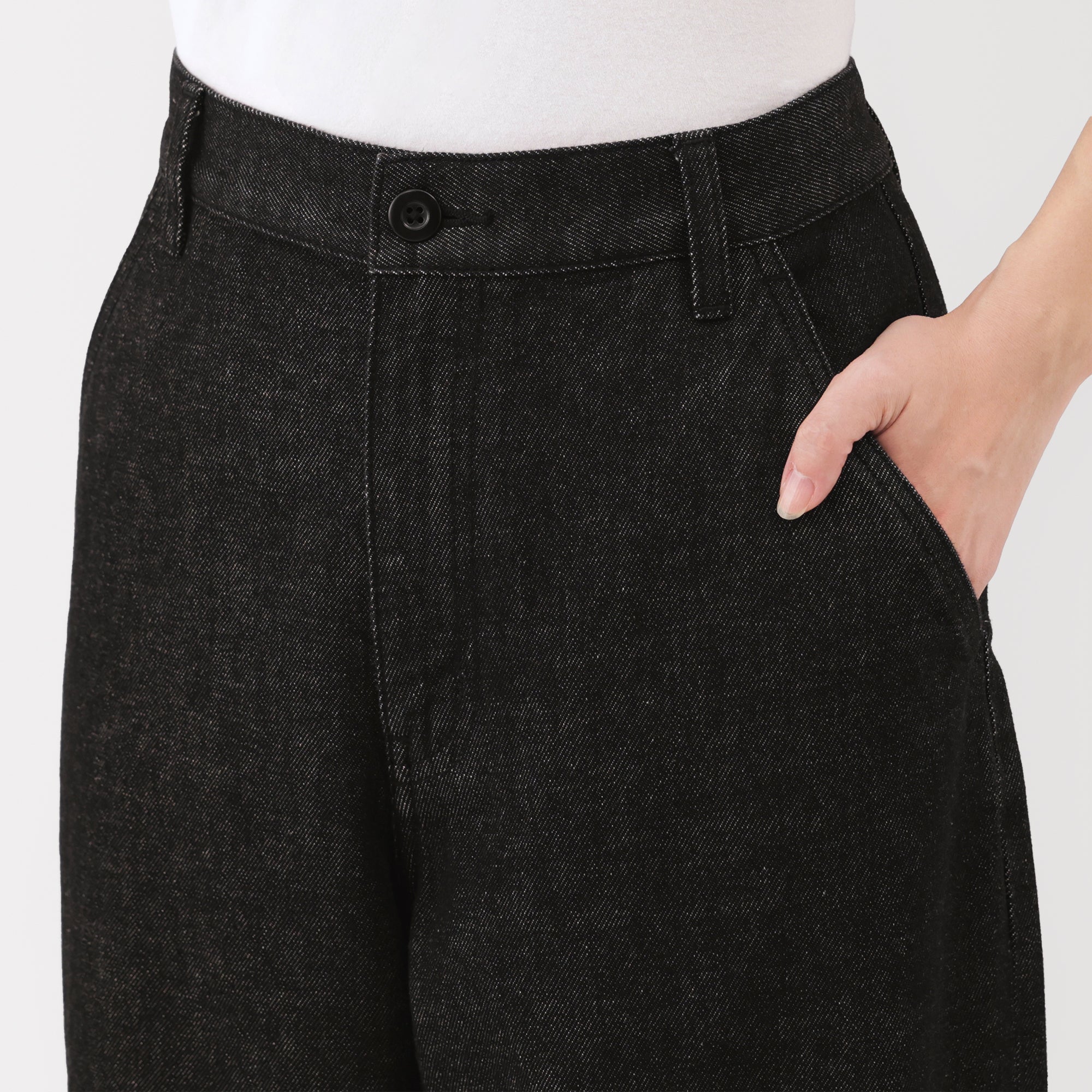 Kapok Blend Denim Wide Tapered Pants
