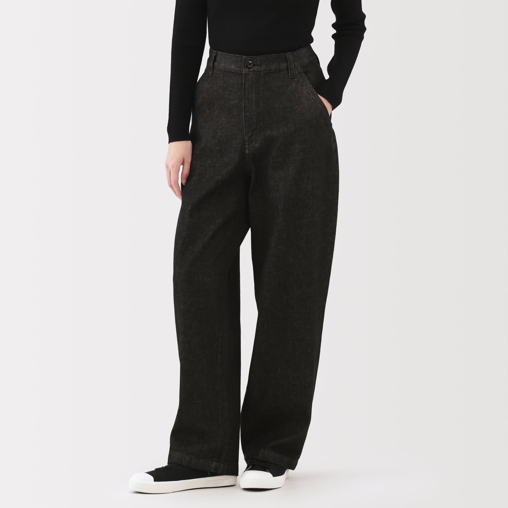 Kapok Blend Denim Wide Tapered Pants