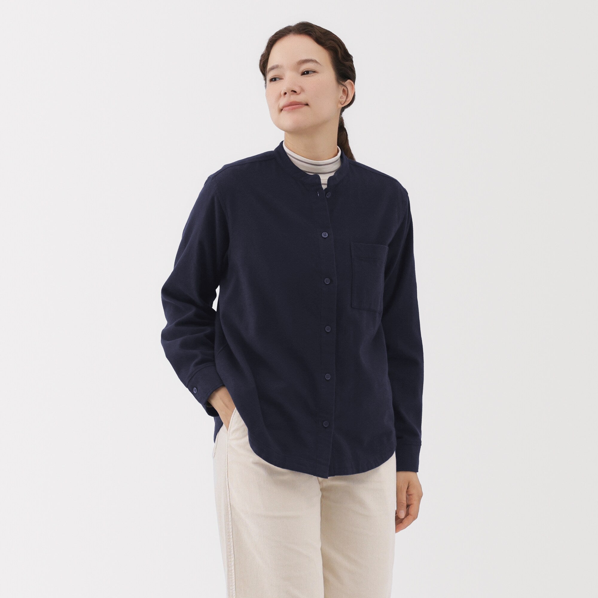Flannel Stand Collar Shirt