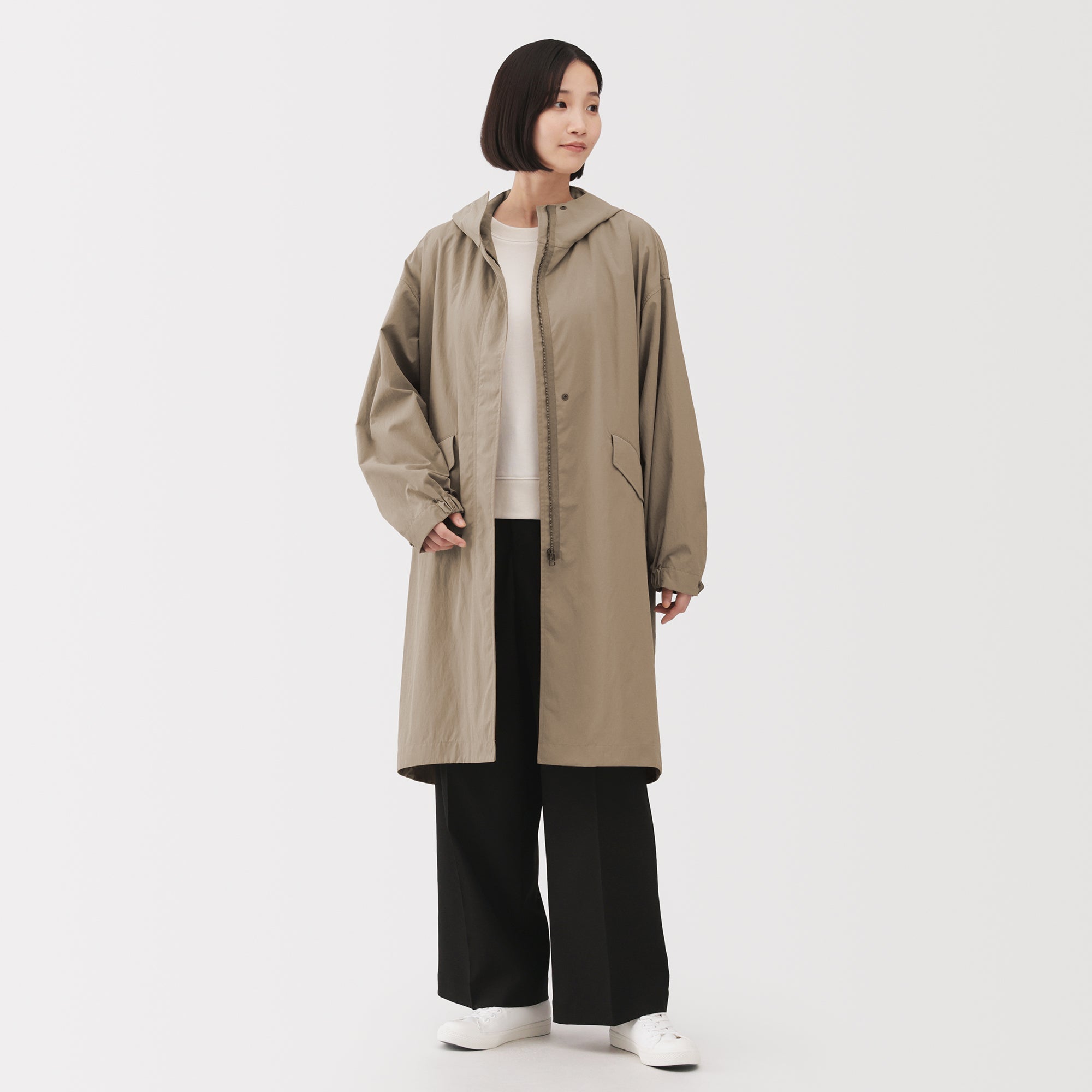 Water-Repellent Hooded Long Coat