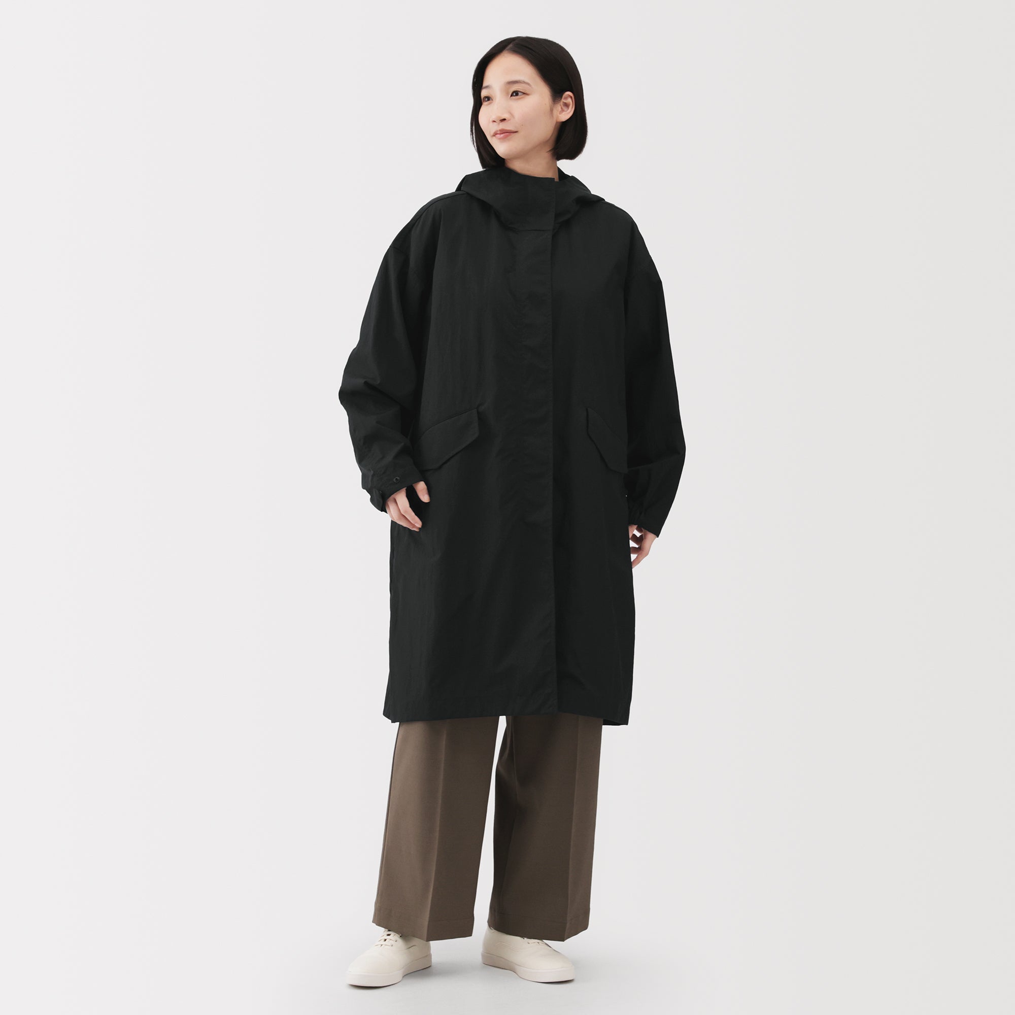 Water-Repellent Hooded Long Coat