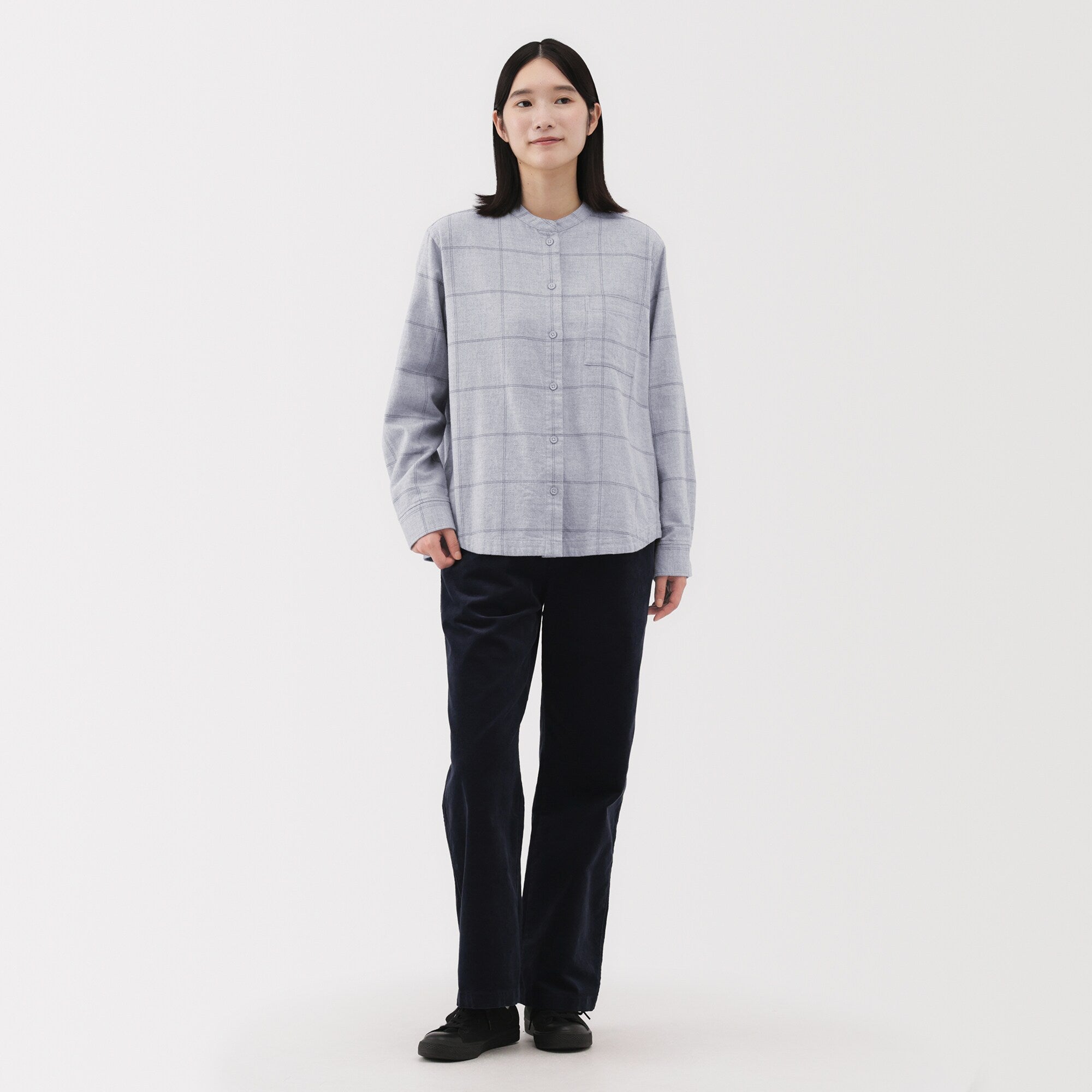 Flannel Stand Collar Shirt