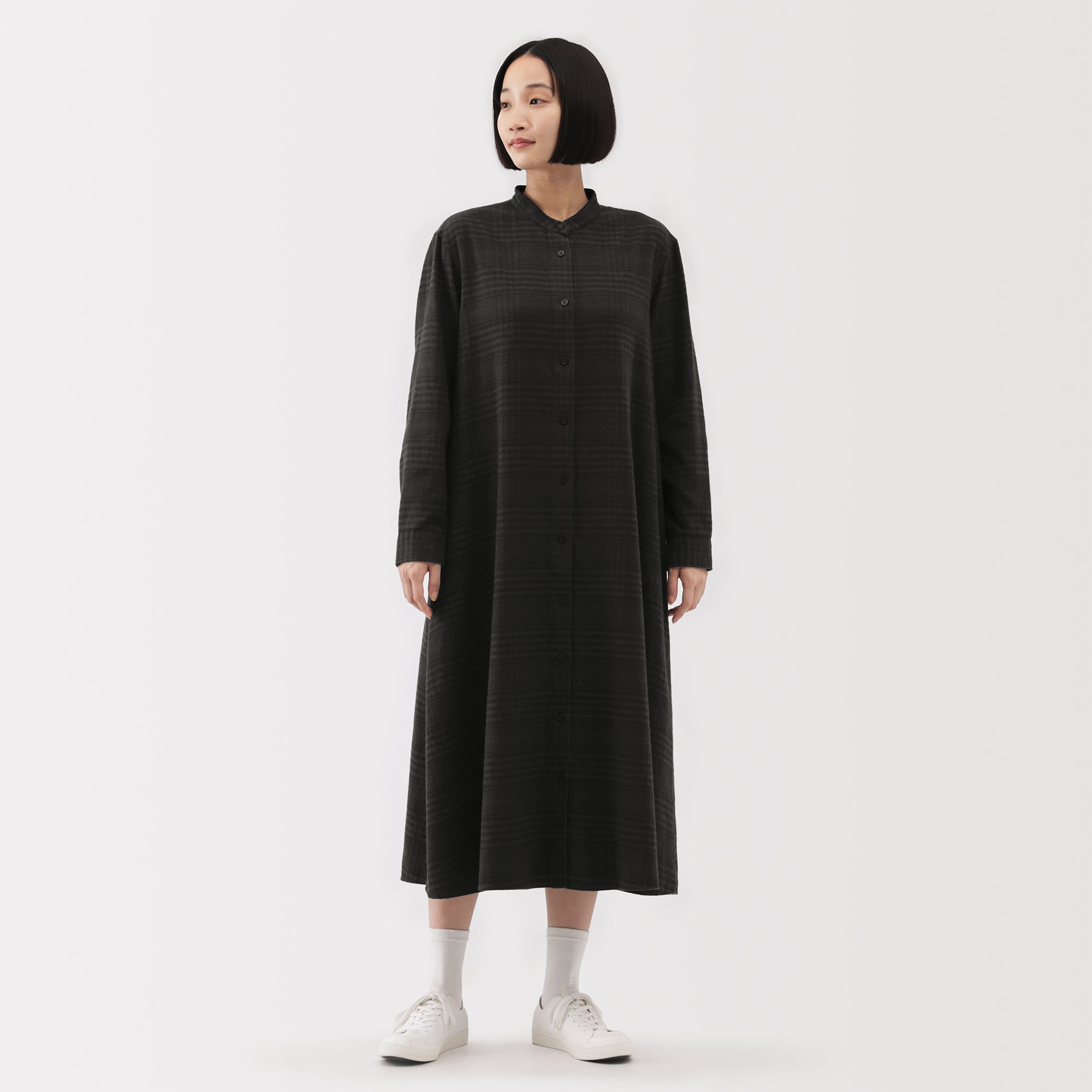 Flannel Stand Collar Dress