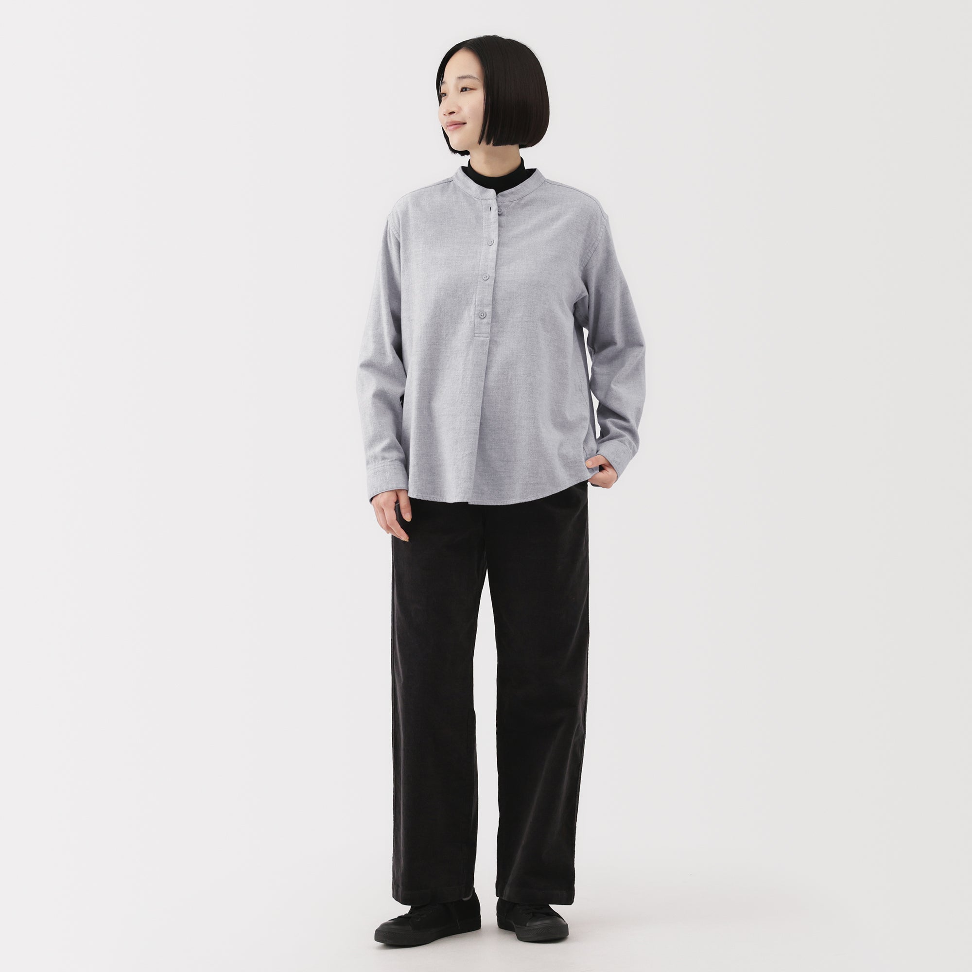 Flannel Stand Collar Blouse