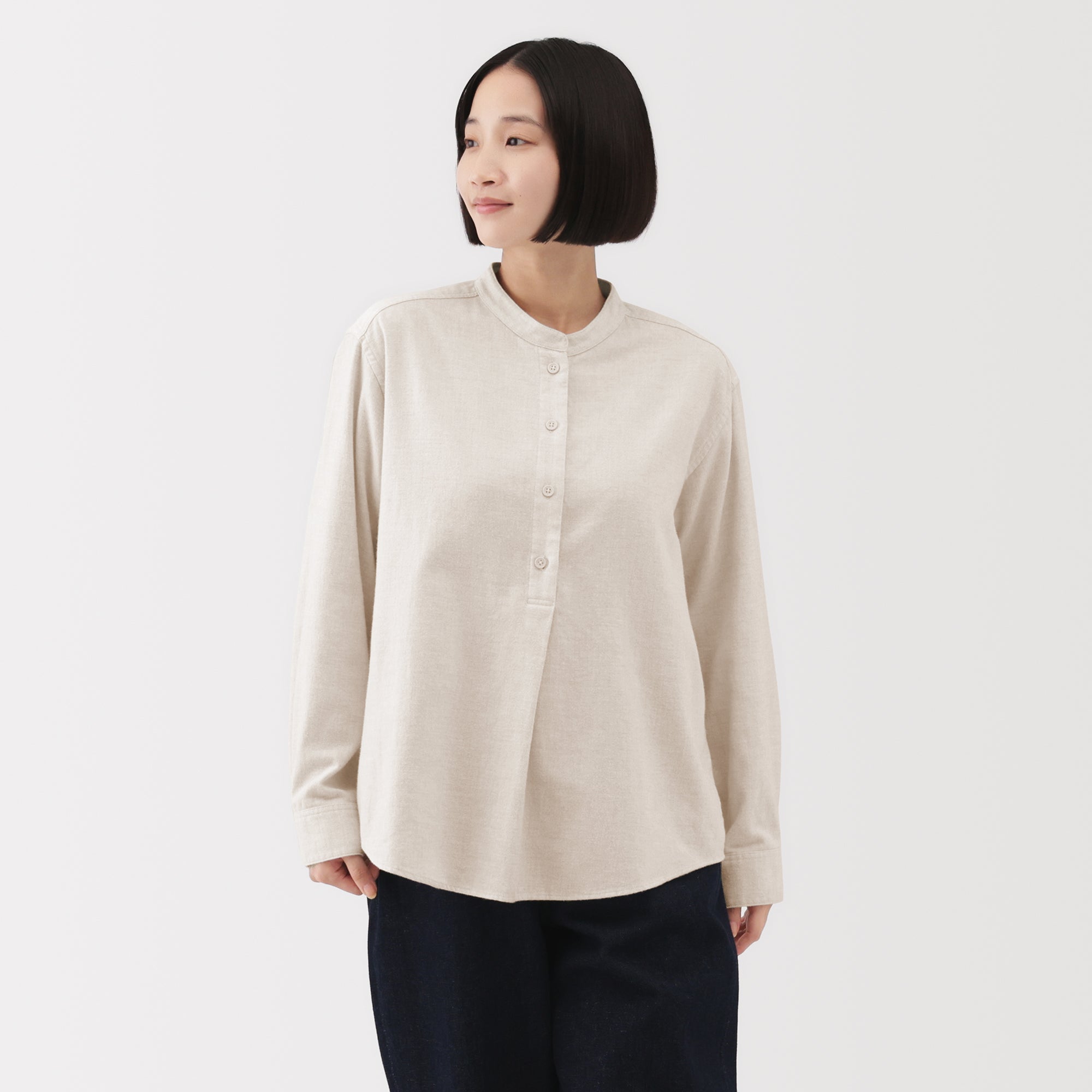 Flannel Stand Collar Blouse