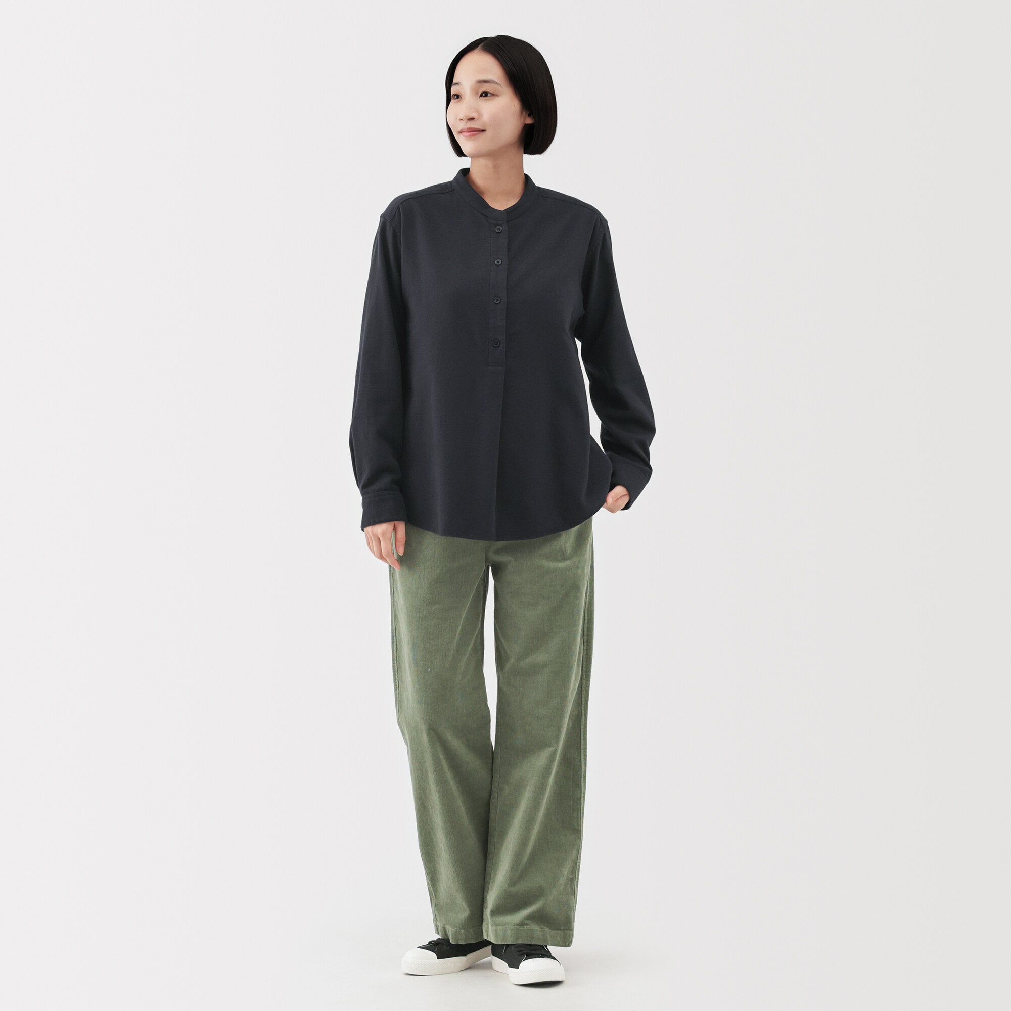 Flannel Stand Collar Blouse