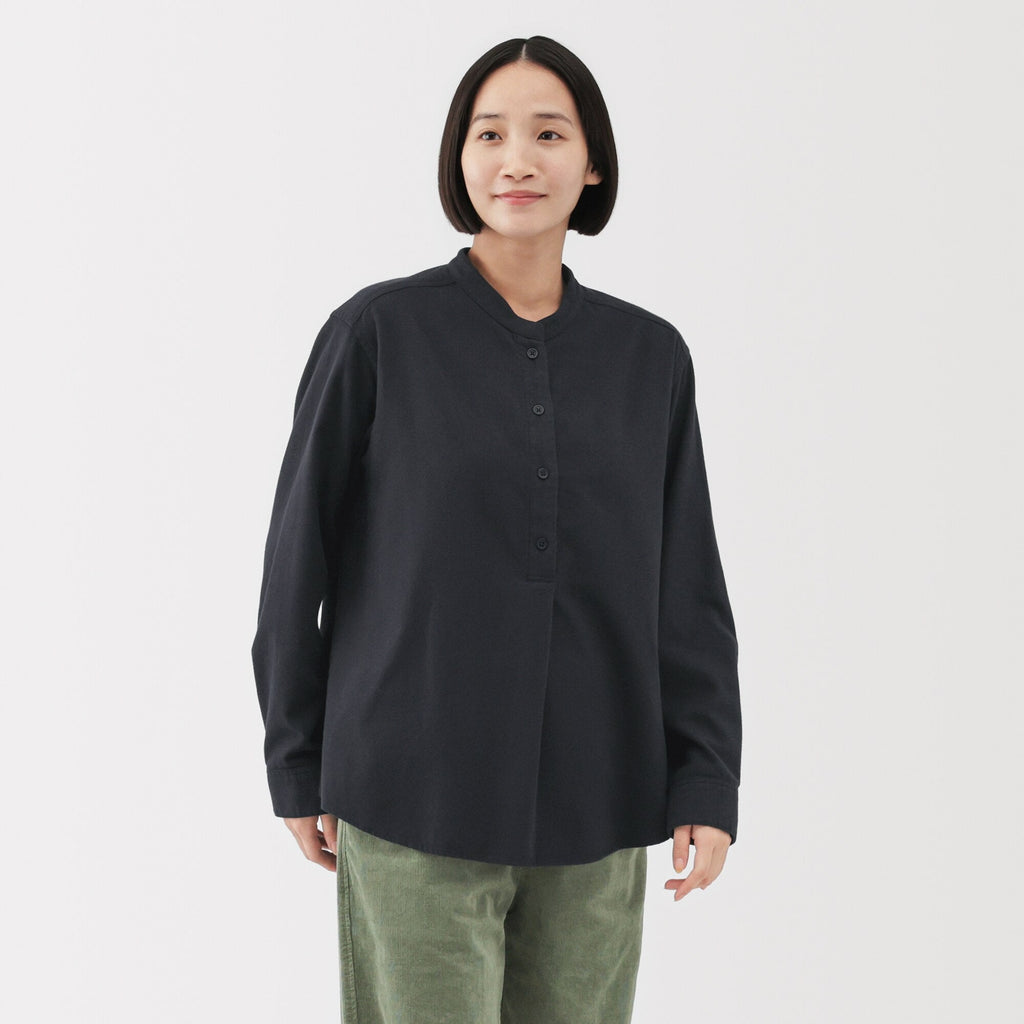 Flannel Stand Collar Blouse