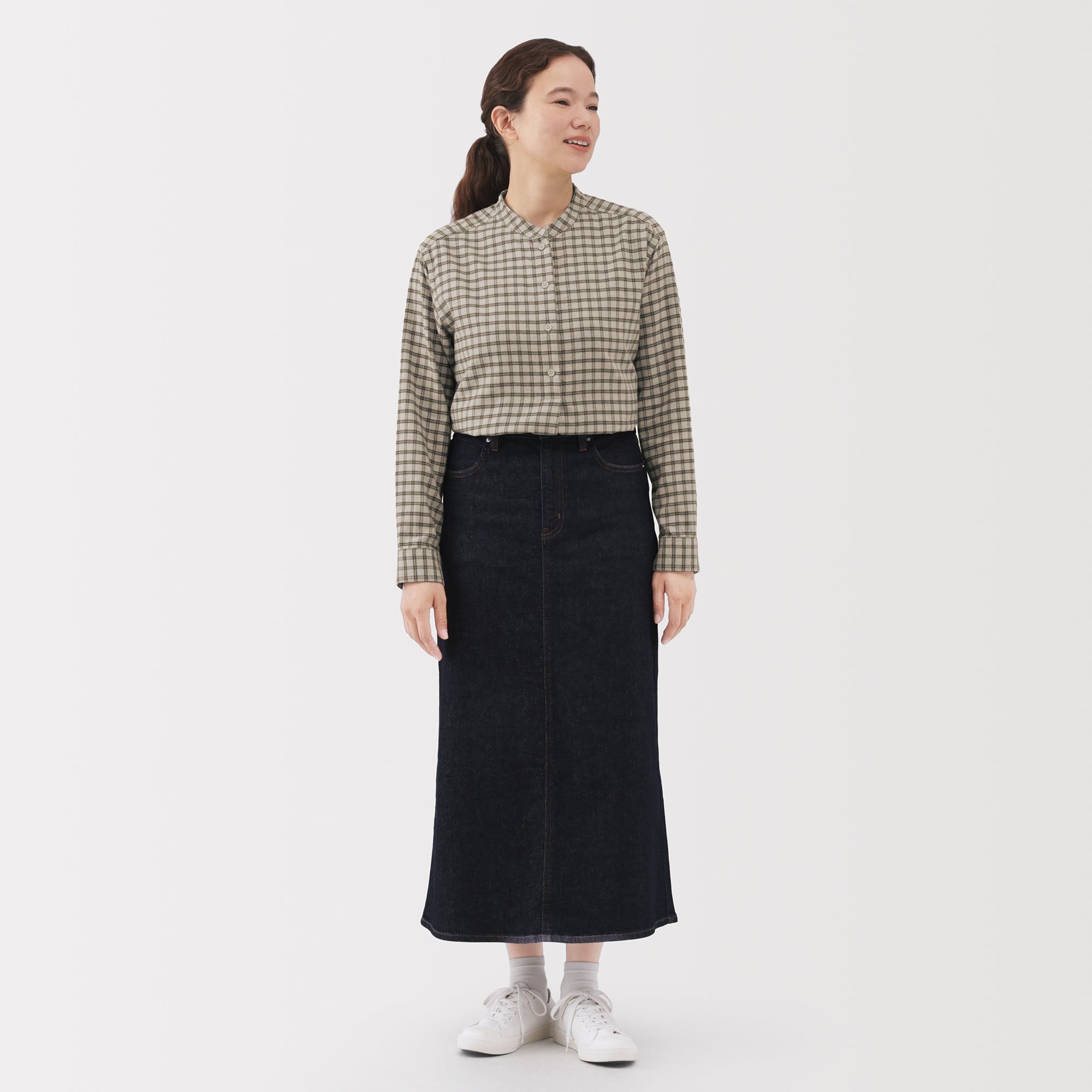 Flannel Stand Collar Blouse