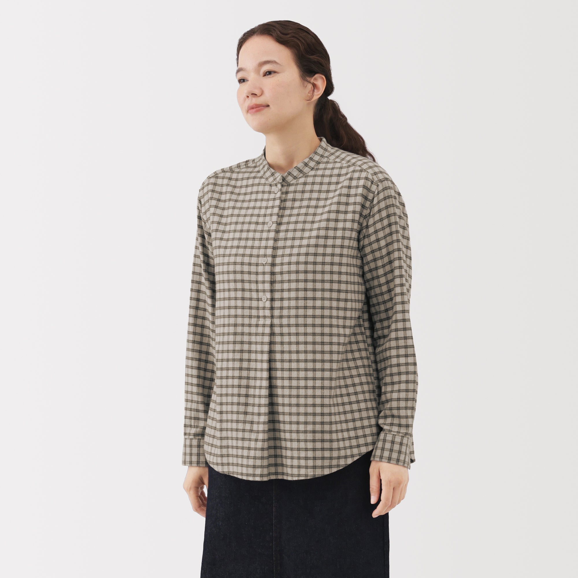 Flannel Stand Collar Blouse