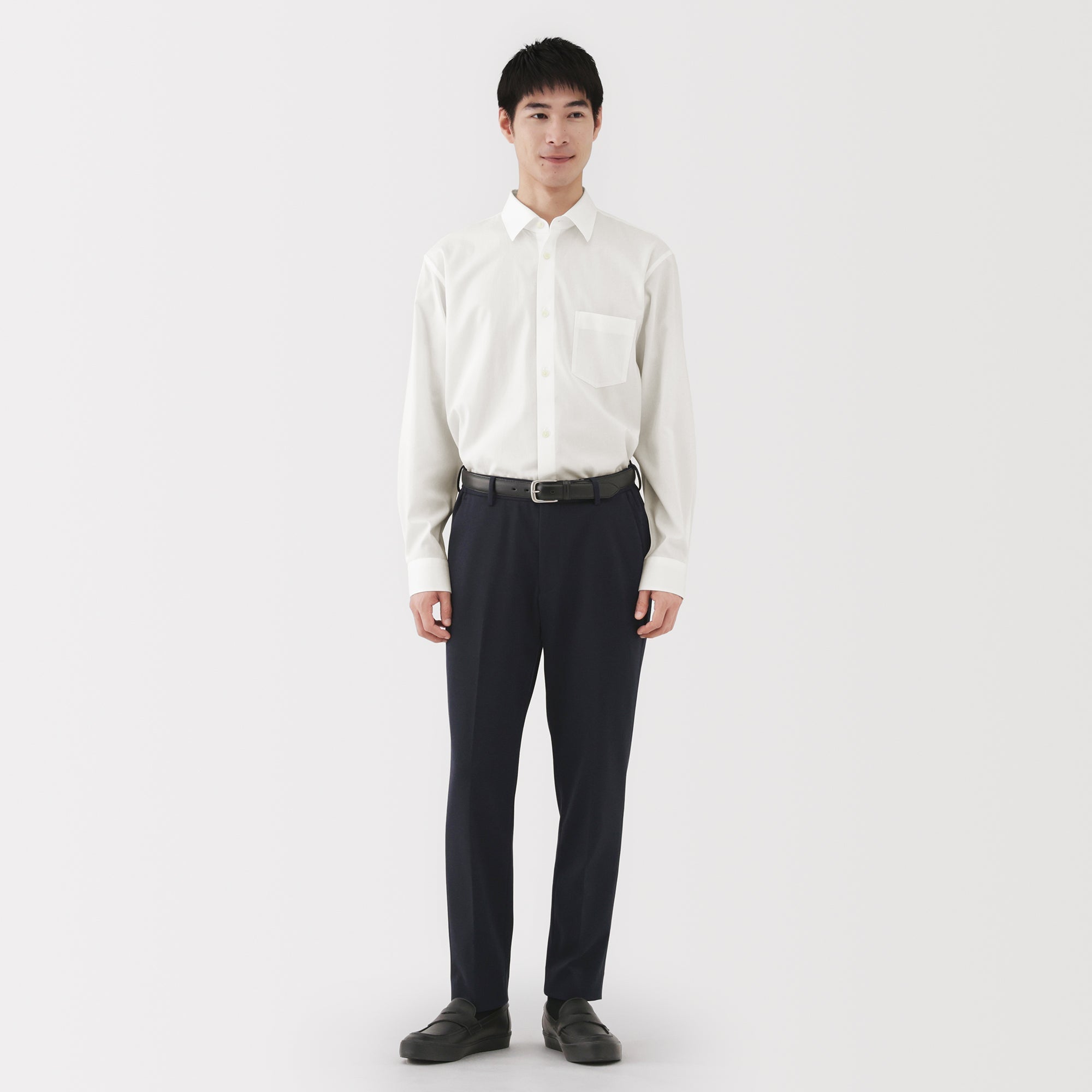 Cotton Semi-Spread Collar Shirt