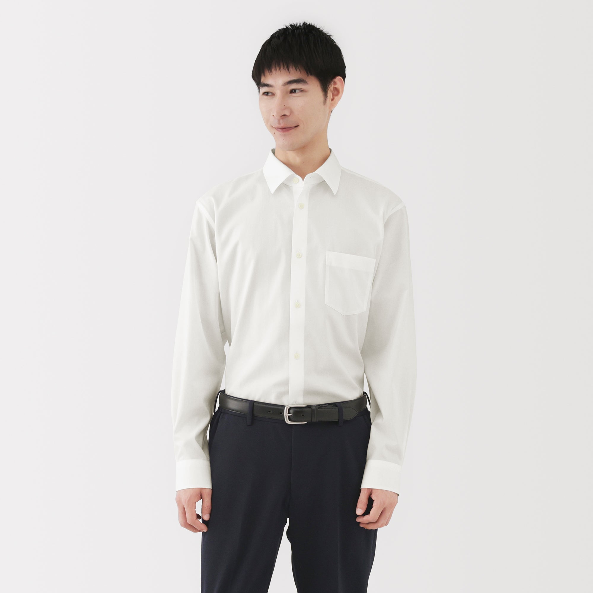 Cotton Semi-Spread Collar Shirt