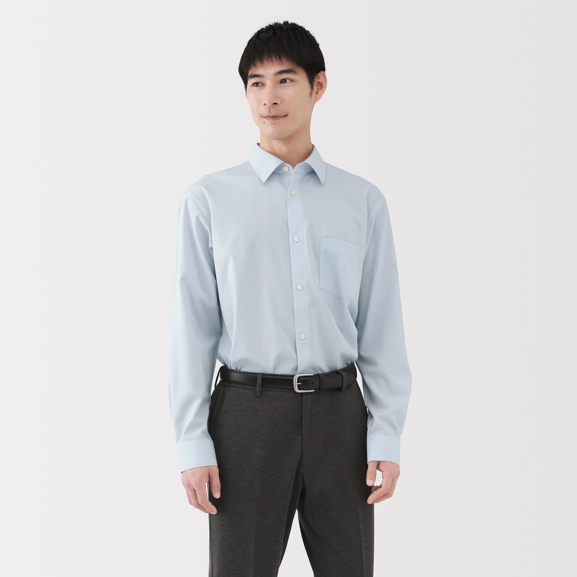 Cotton Semi-Spread Collar Shirt