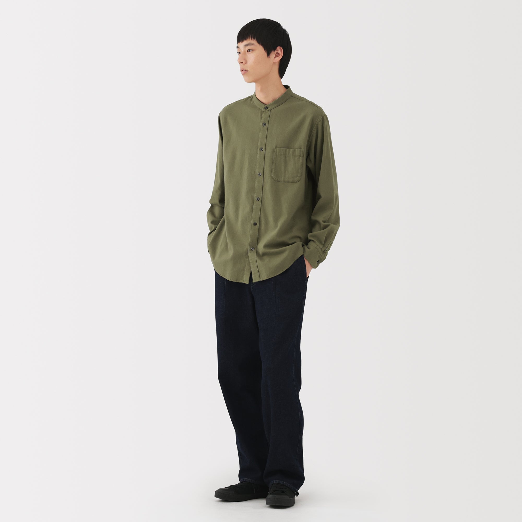 Flannel Stand Collar Shirt
