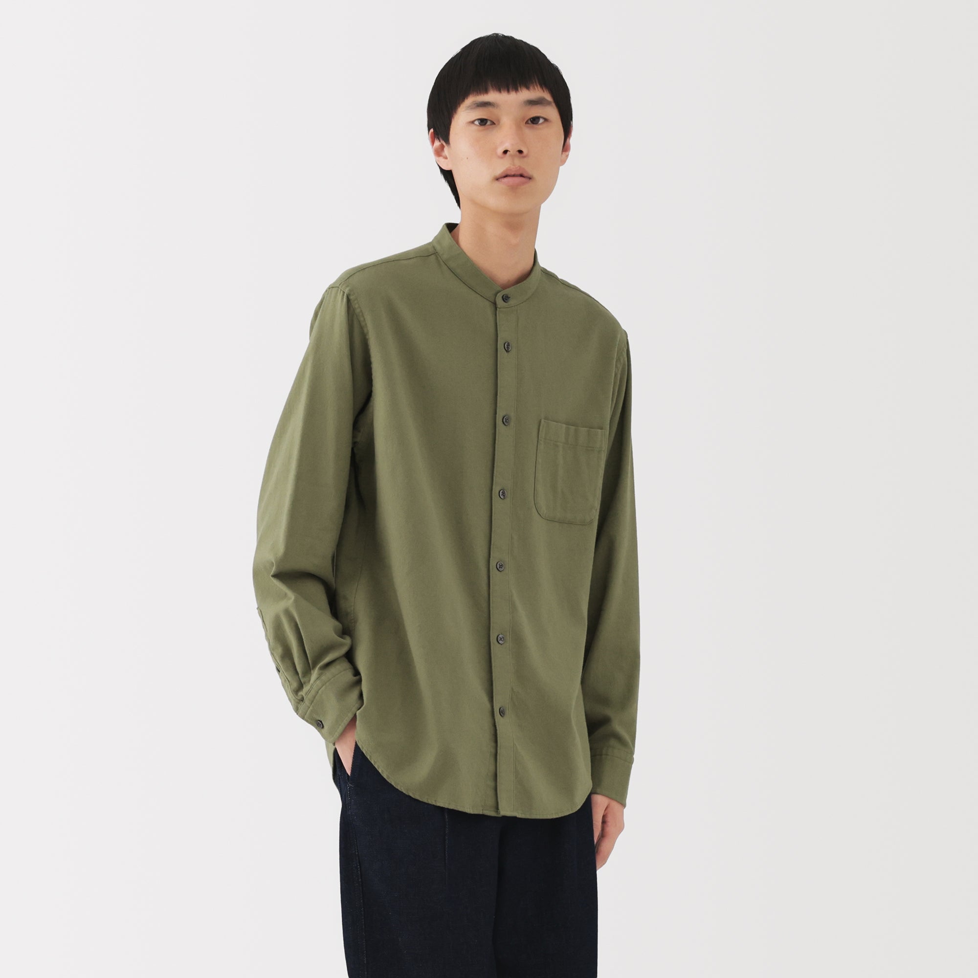 Flannel Stand Collar Shirt