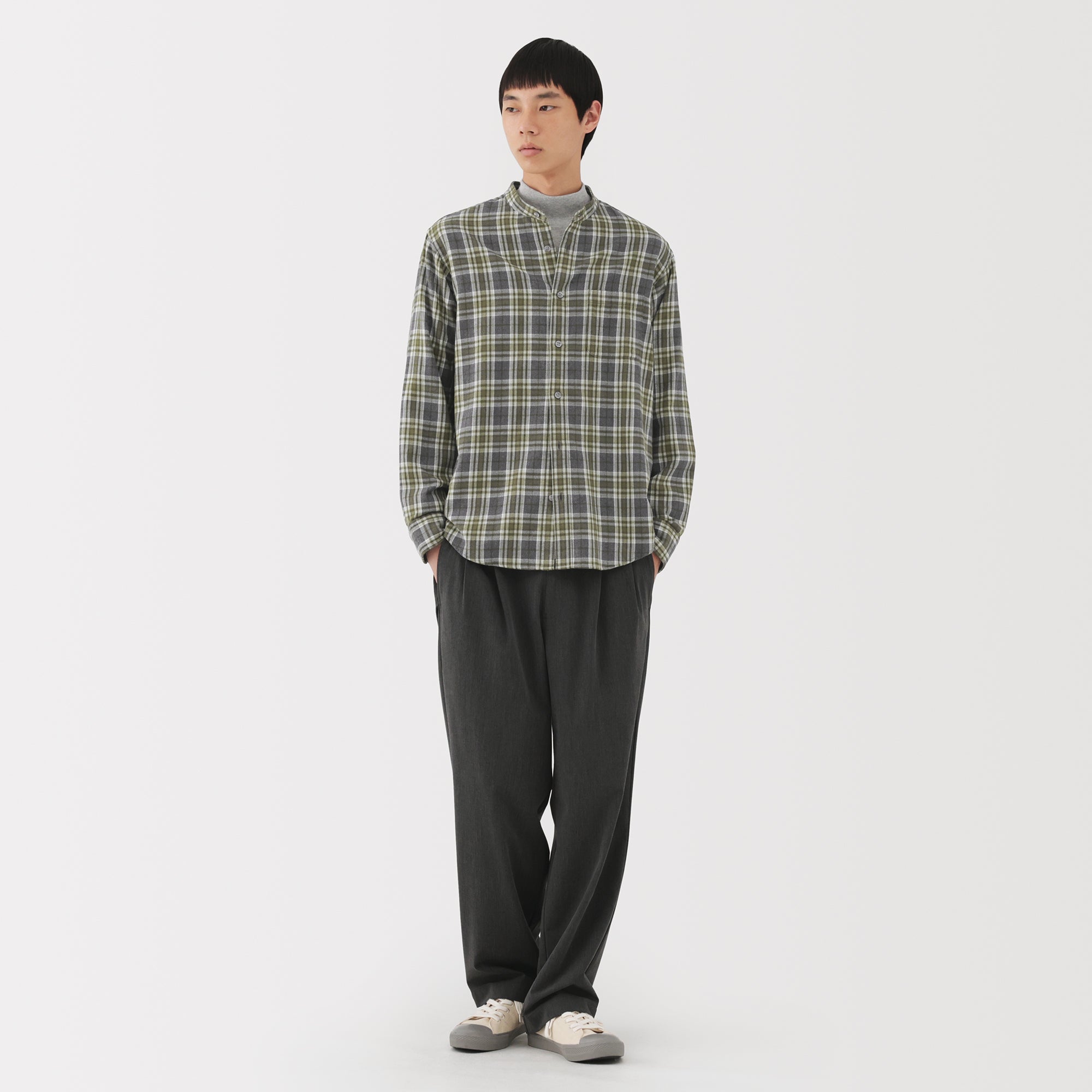 Flannel Stand Collar Shirt