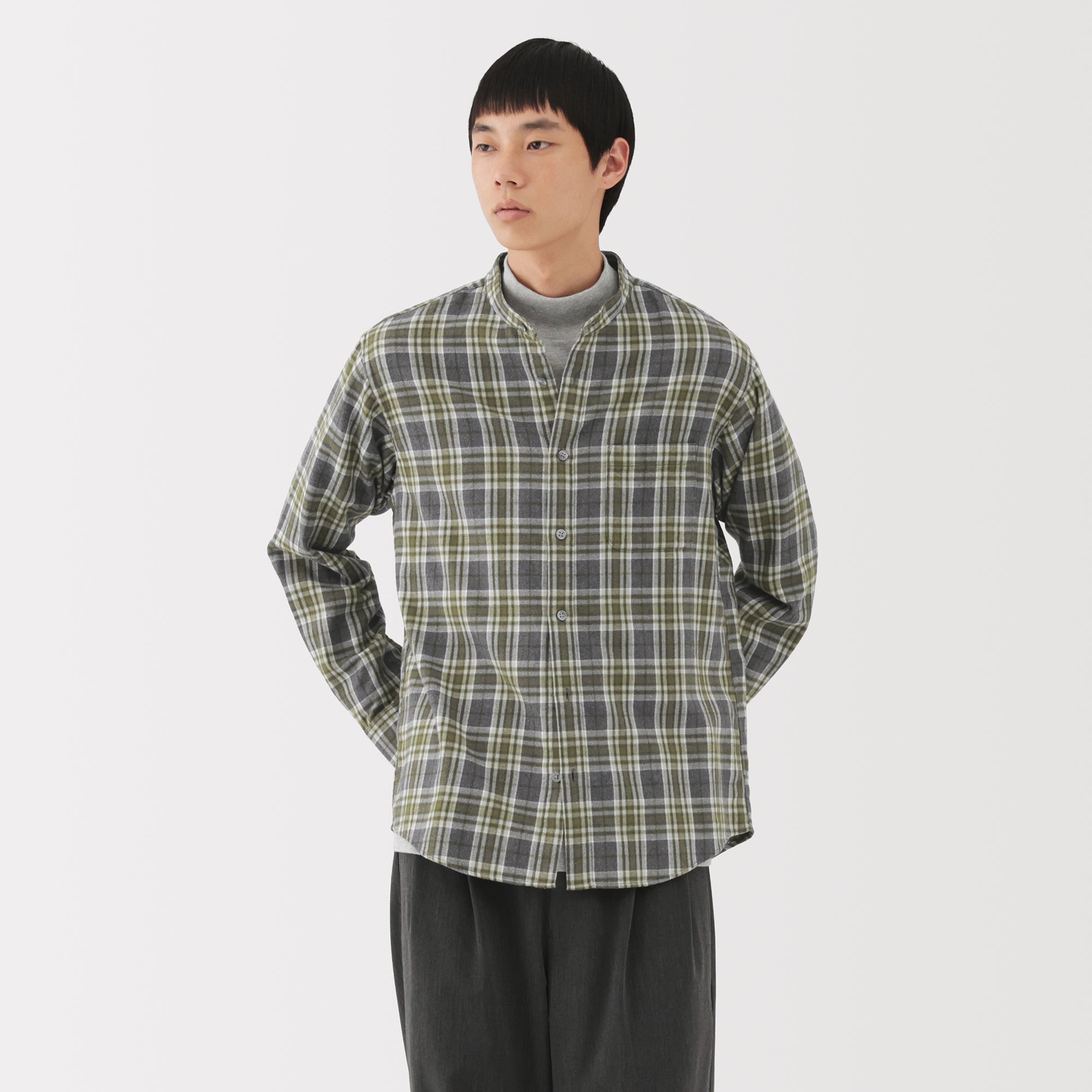 Flannel Stand Collar Shirt