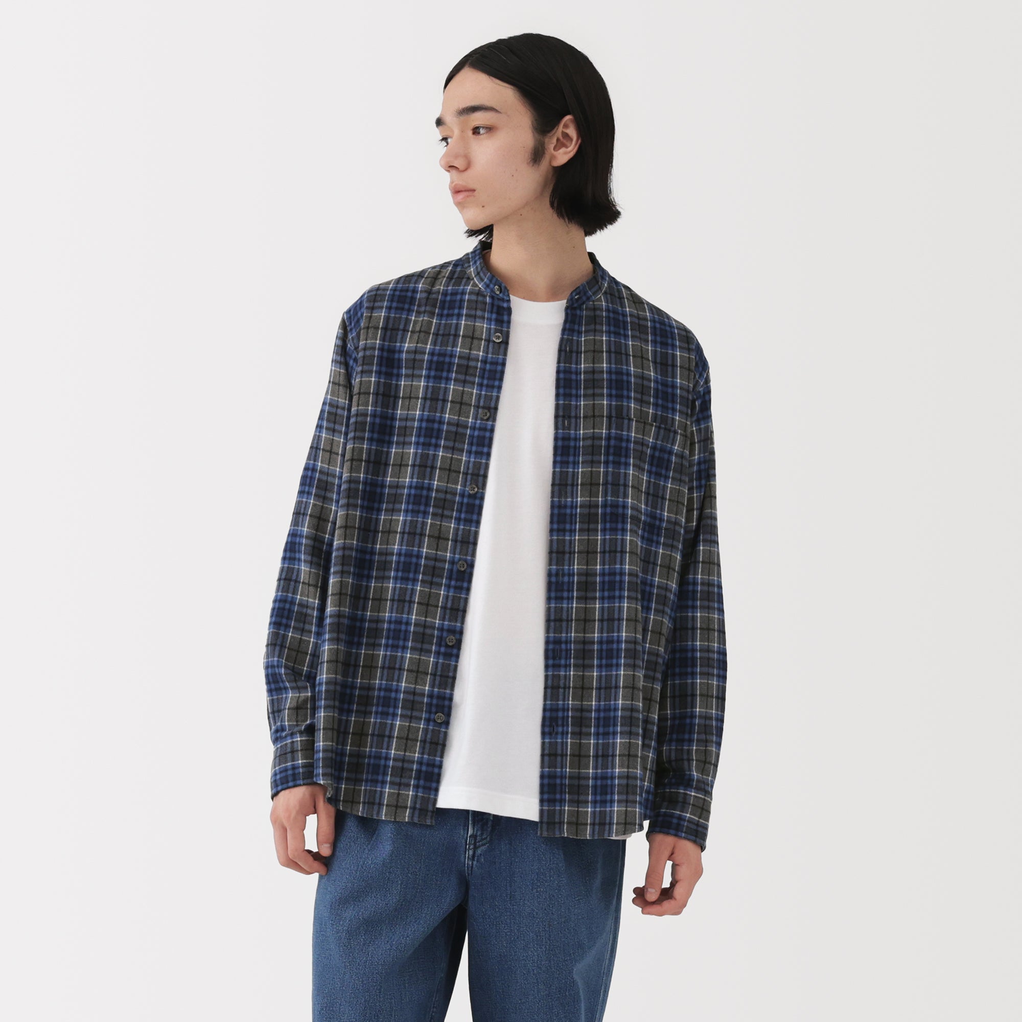 Flannel Stand Collar Shirt