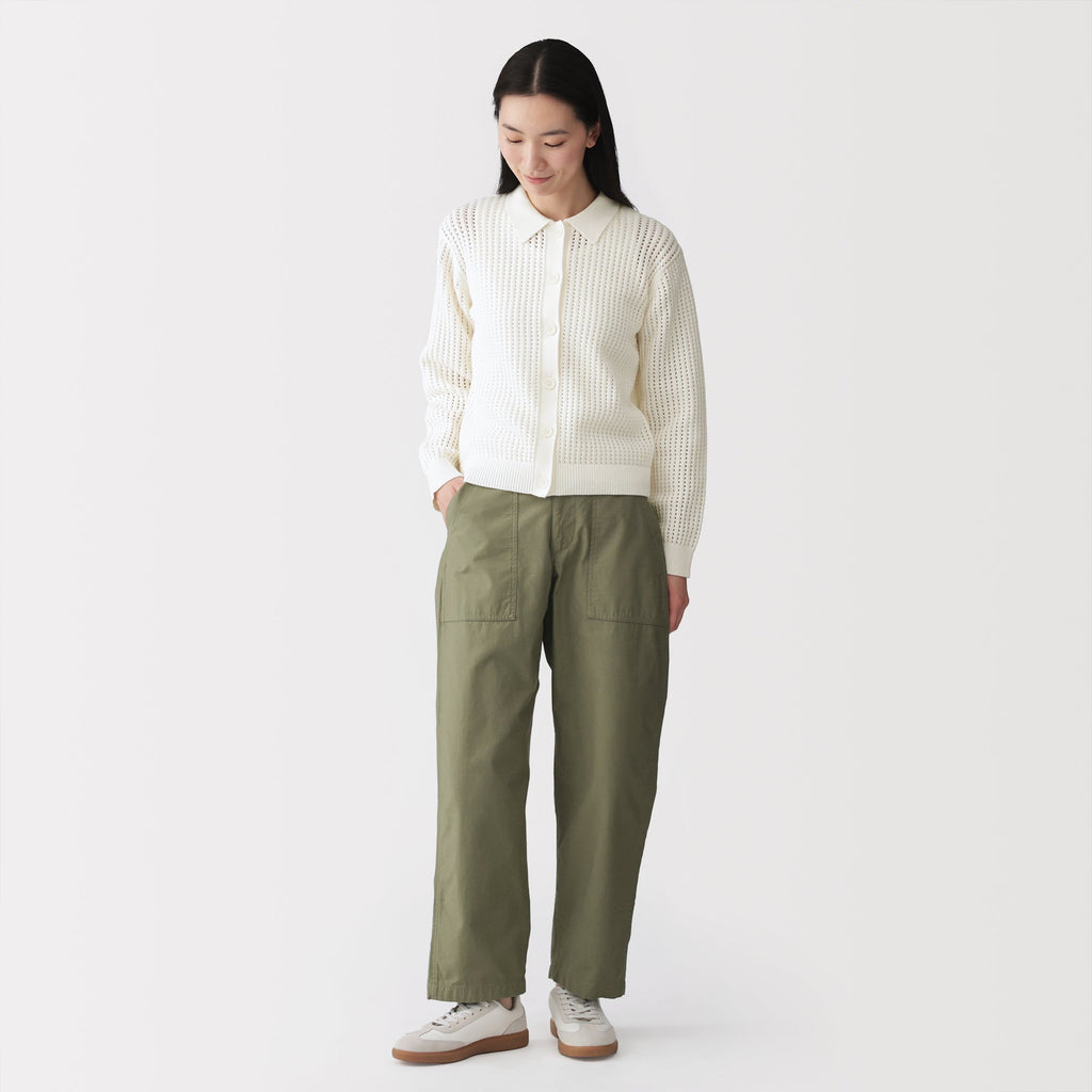 Cotton Blend Mesh Polo Cardigan