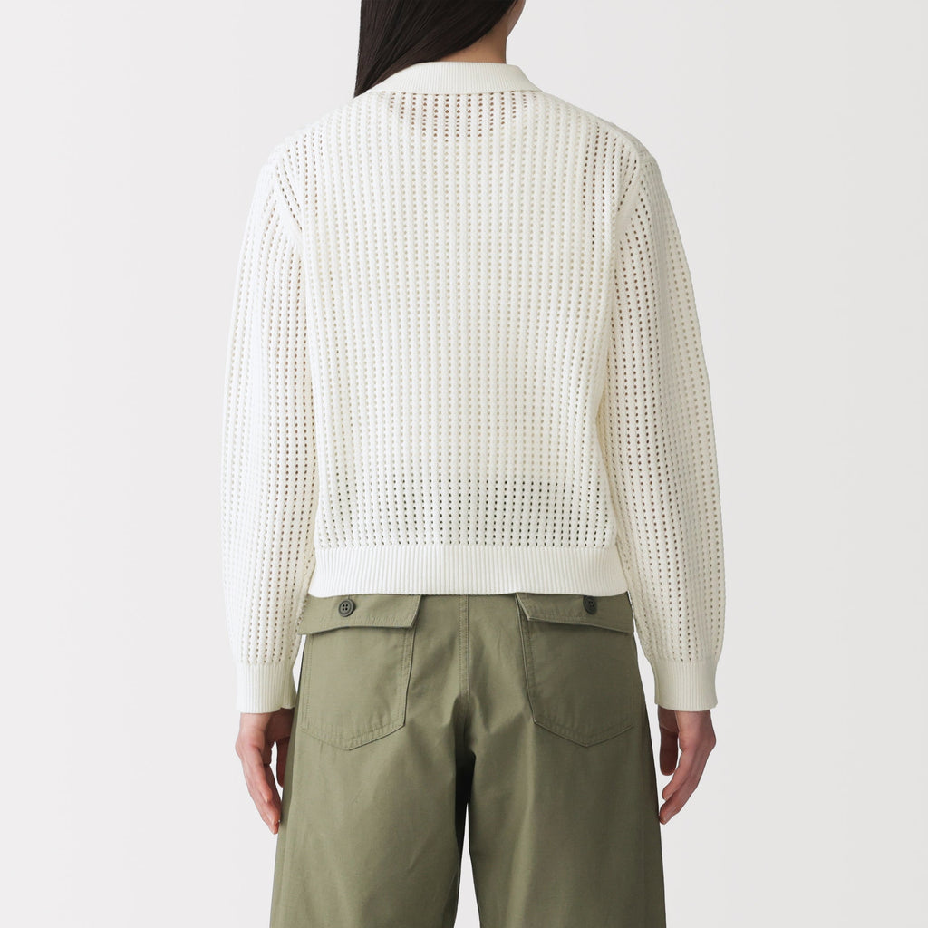 Cotton Blend Mesh Polo Cardigan