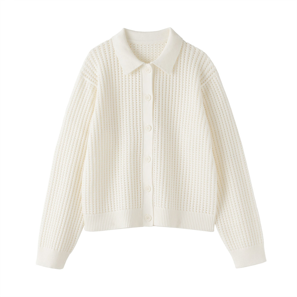 Cotton Blend Mesh Polo Cardigan