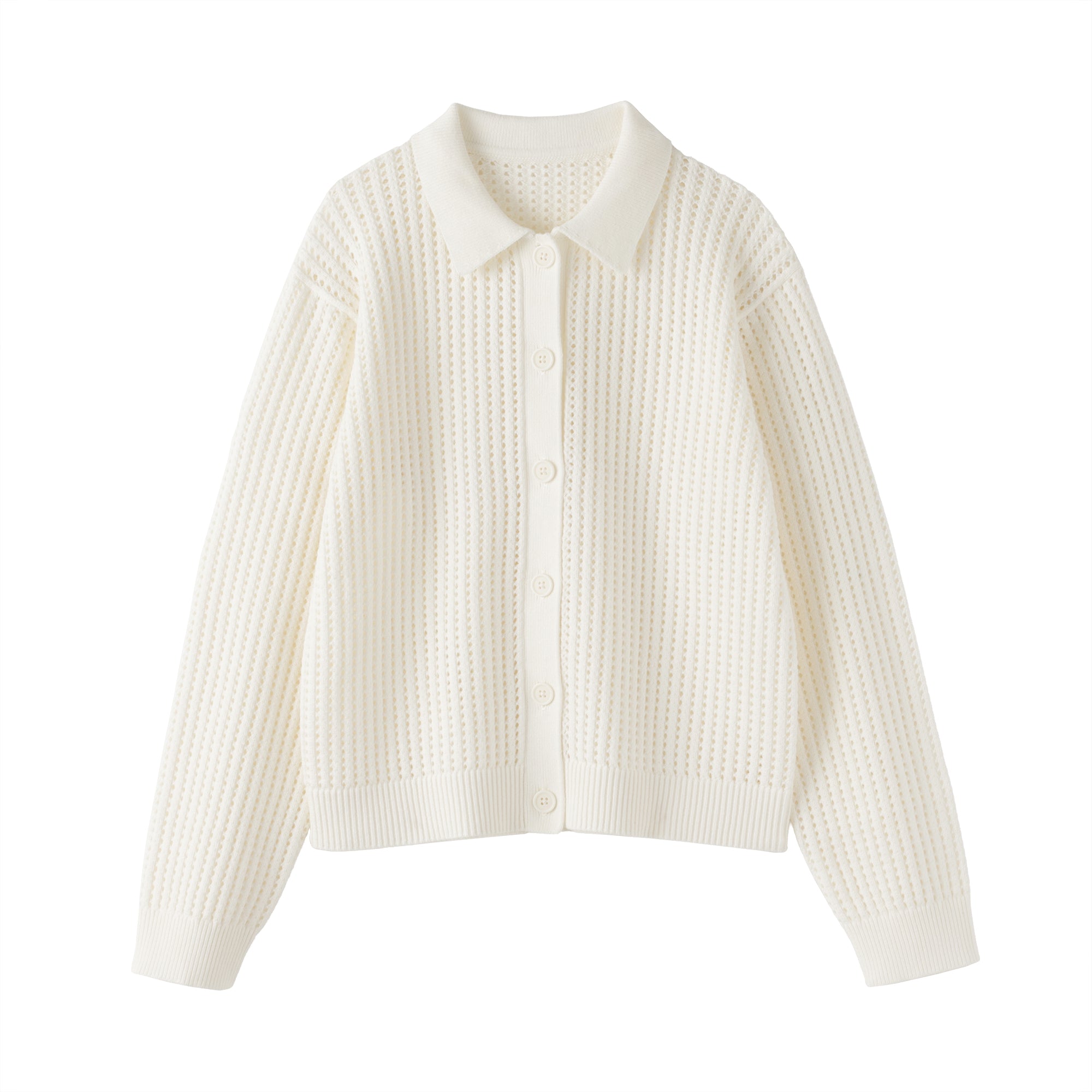 Cotton Blend Mesh Polo Cardigan