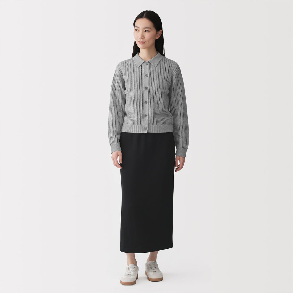 Cotton Blend Mesh Polo Cardigan