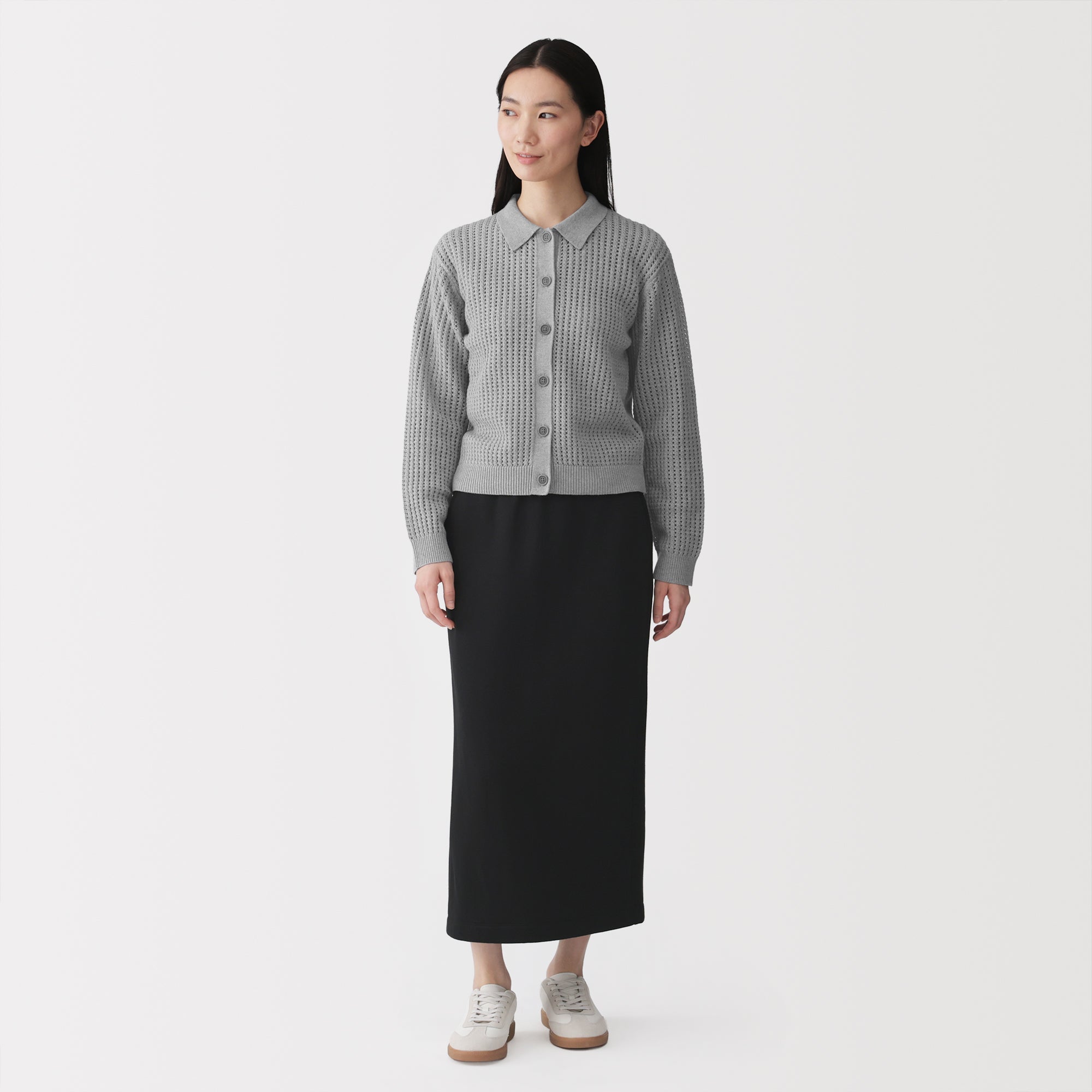 Cotton Blend Mesh Polo Cardigan