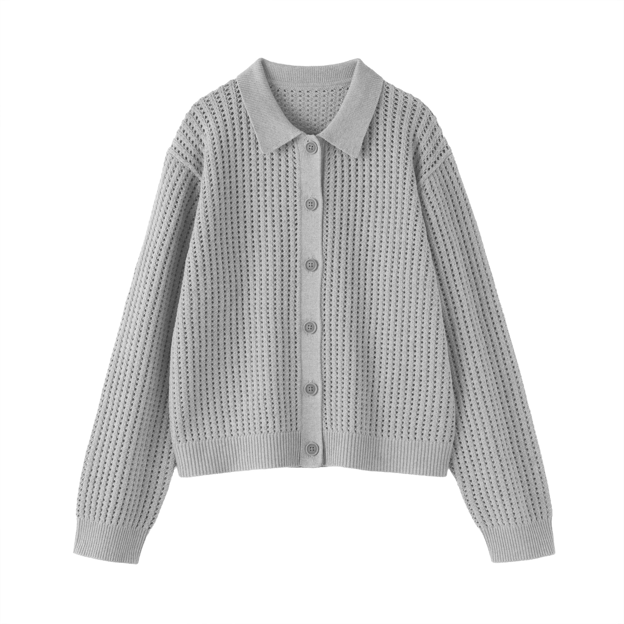 Cotton Blend Mesh Polo Cardigan