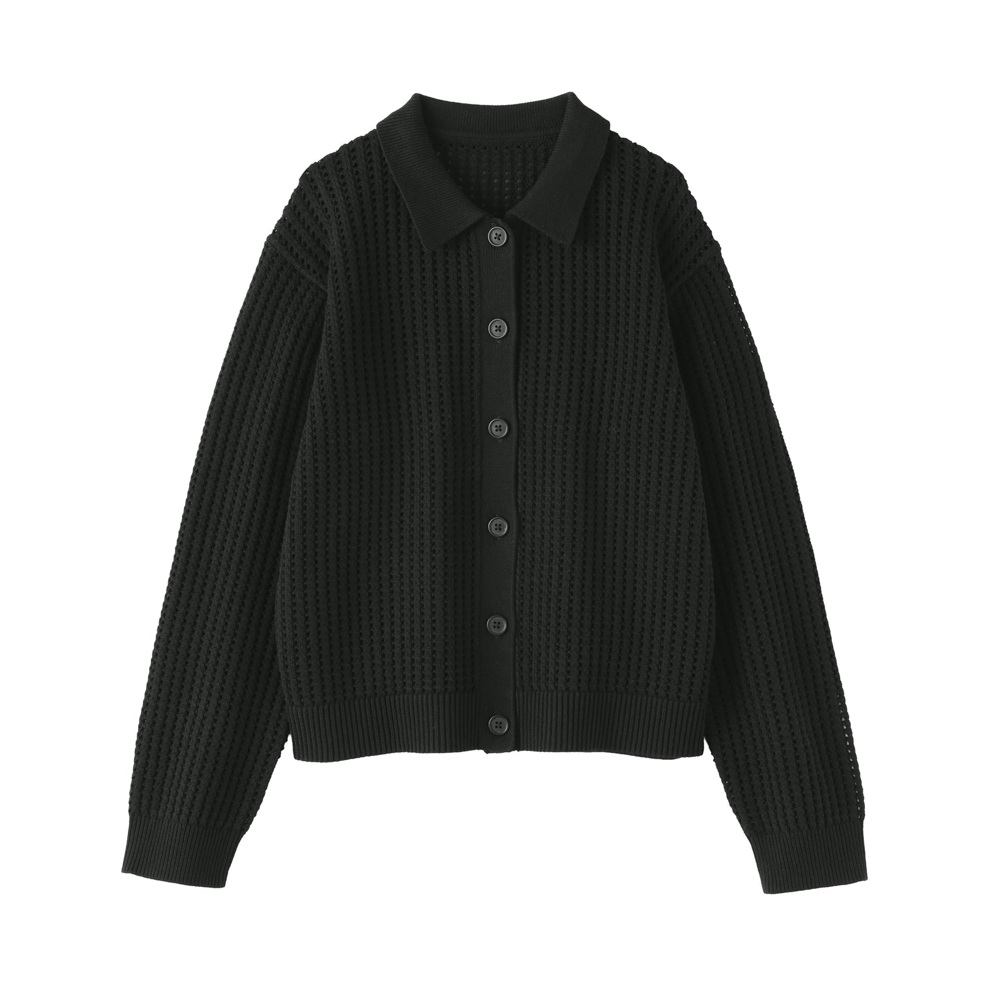 Cotton Blend Mesh Polo Cardigan