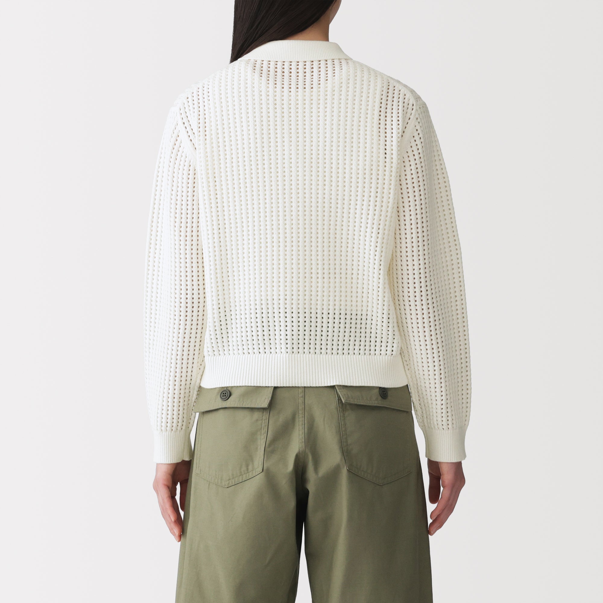 Cotton Blend Mesh Polo Cardigan