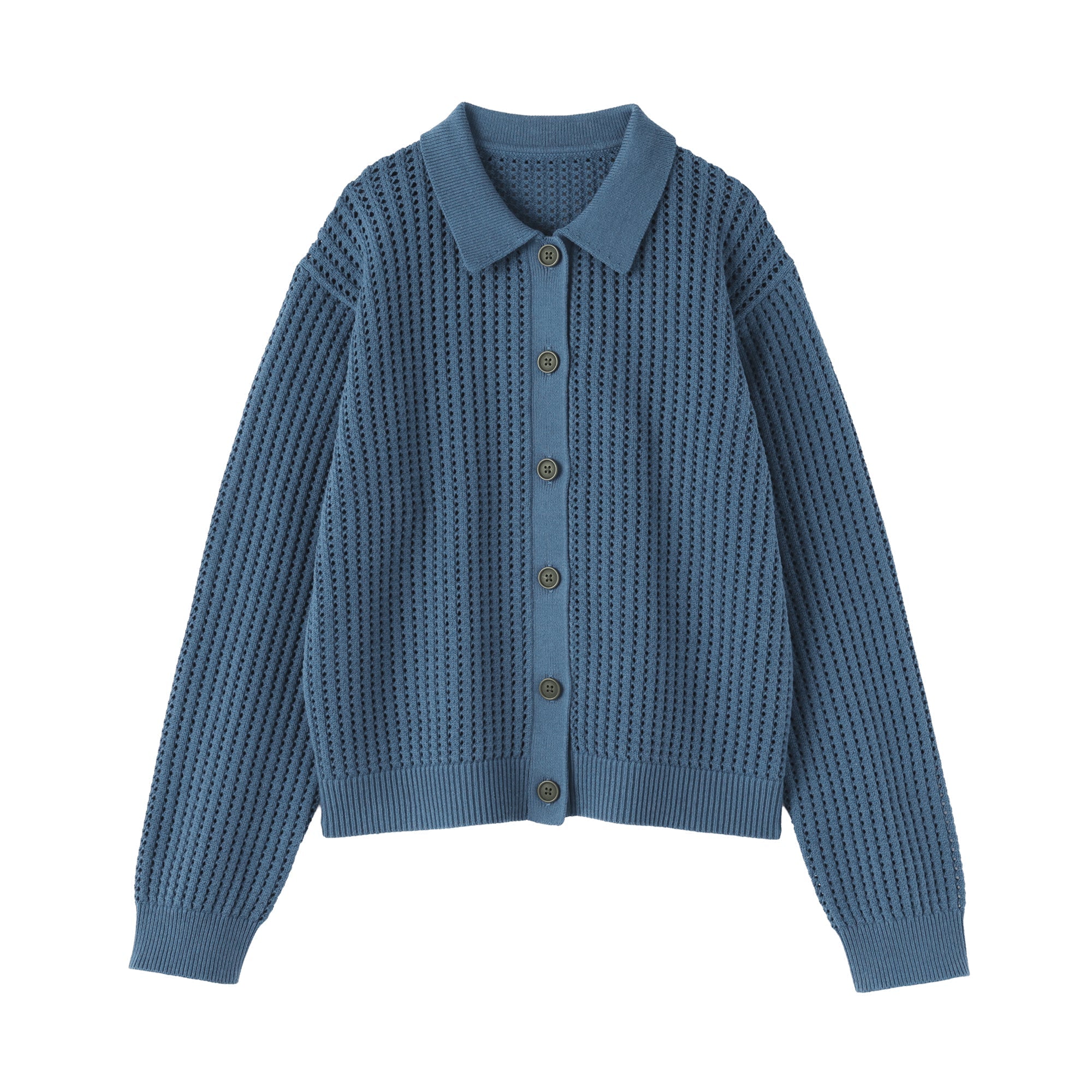 Cotton Blend Mesh Polo Cardigan