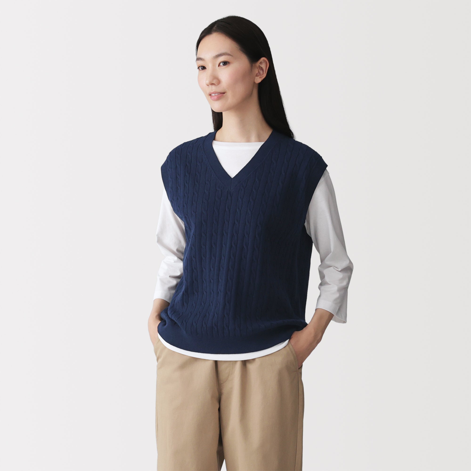 Cotton Blend Cable Vest