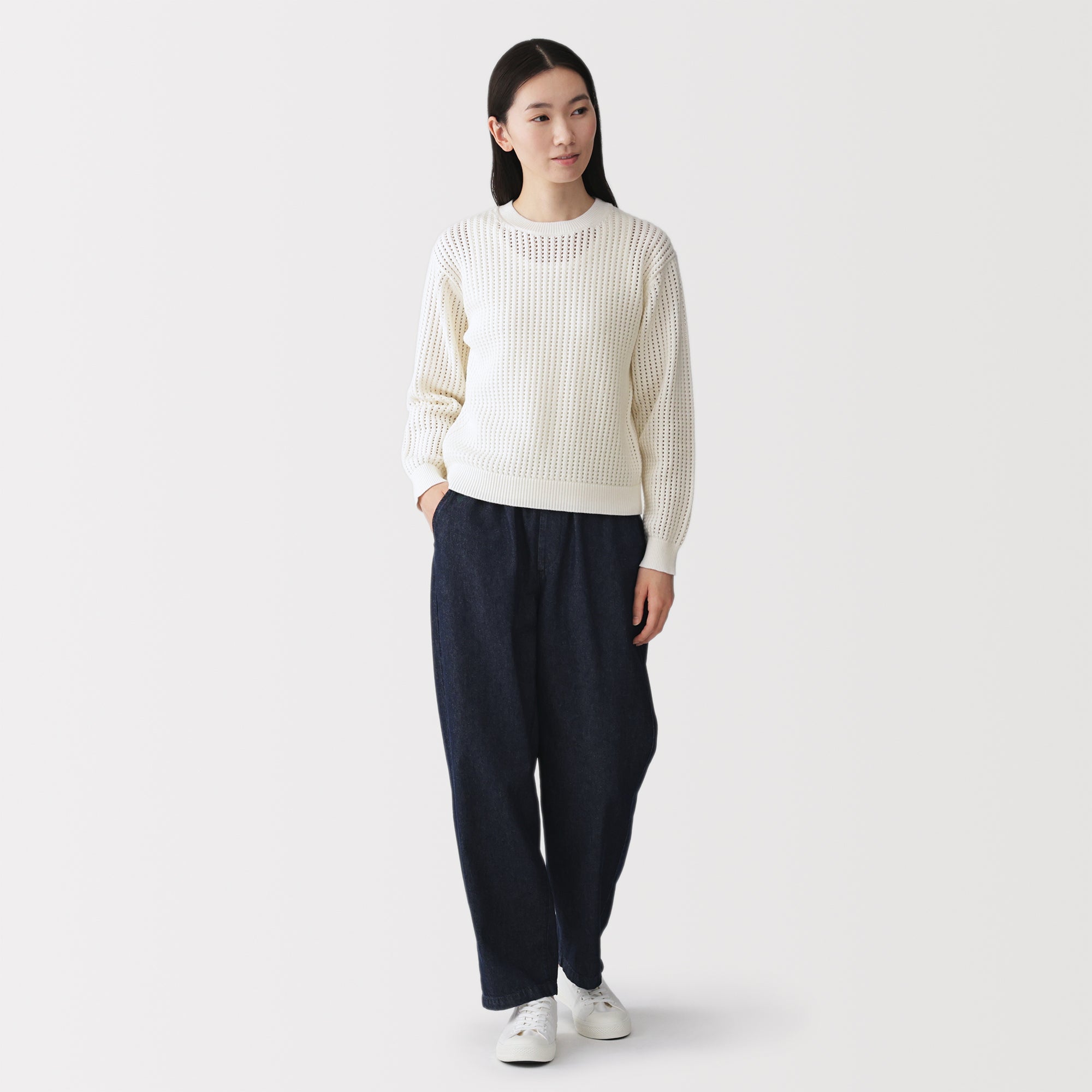Cotton Blend Mesh Sweater