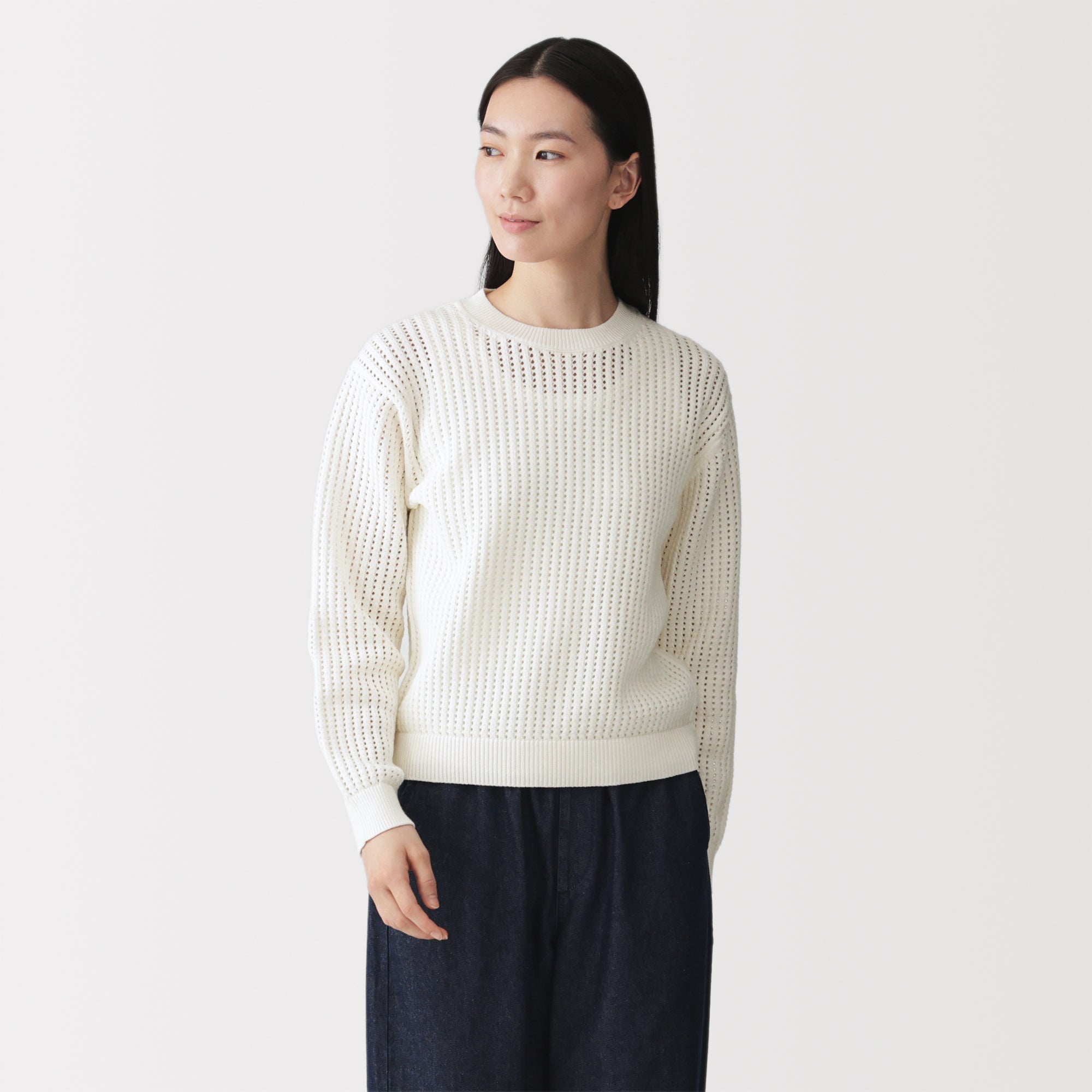 Cotton Blend Mesh Sweater