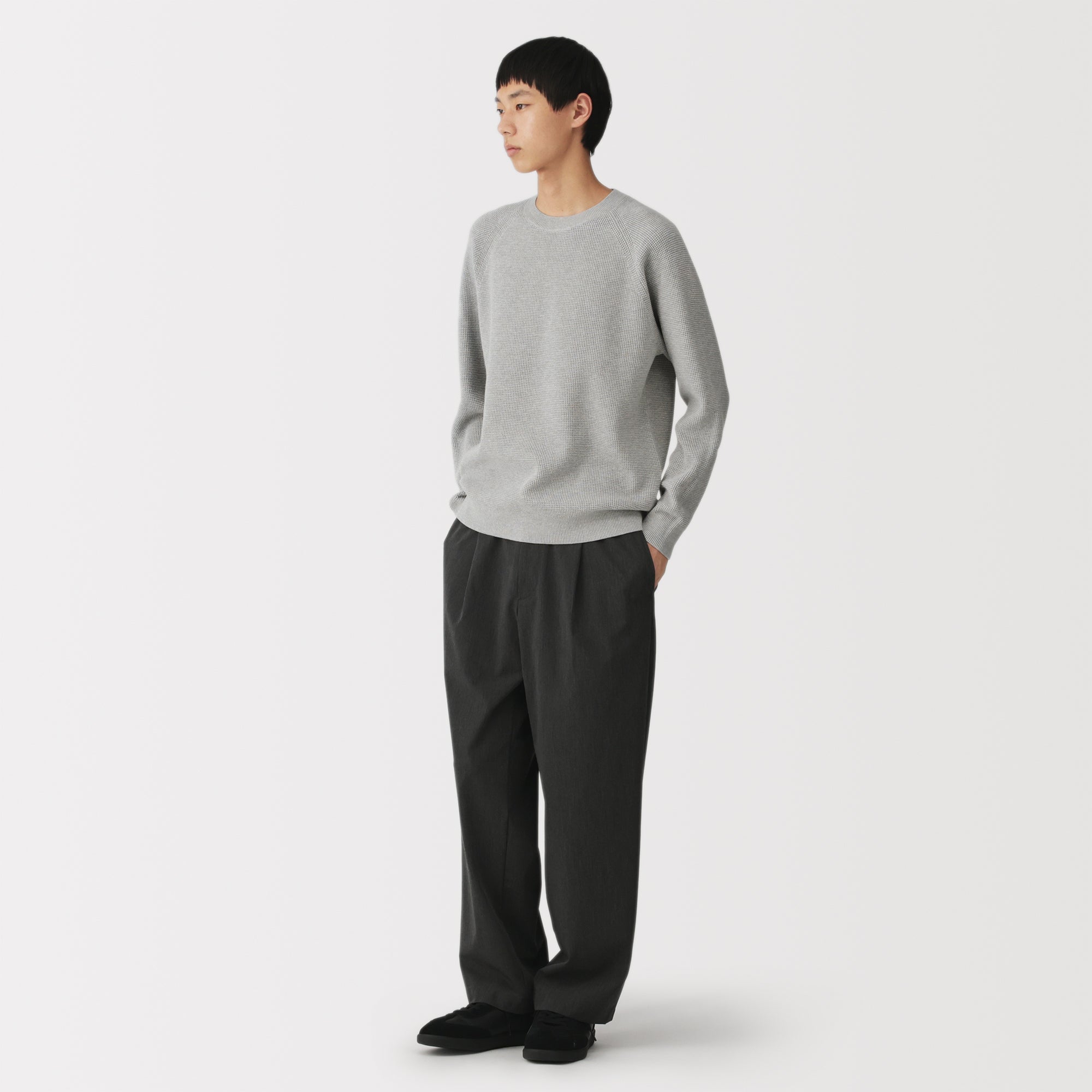 Cotton Blend Waffle Sweater
