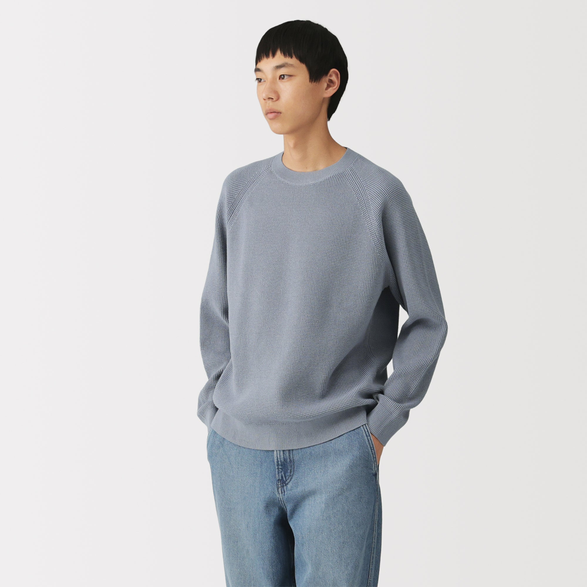 Cotton Blend Waffle Sweater