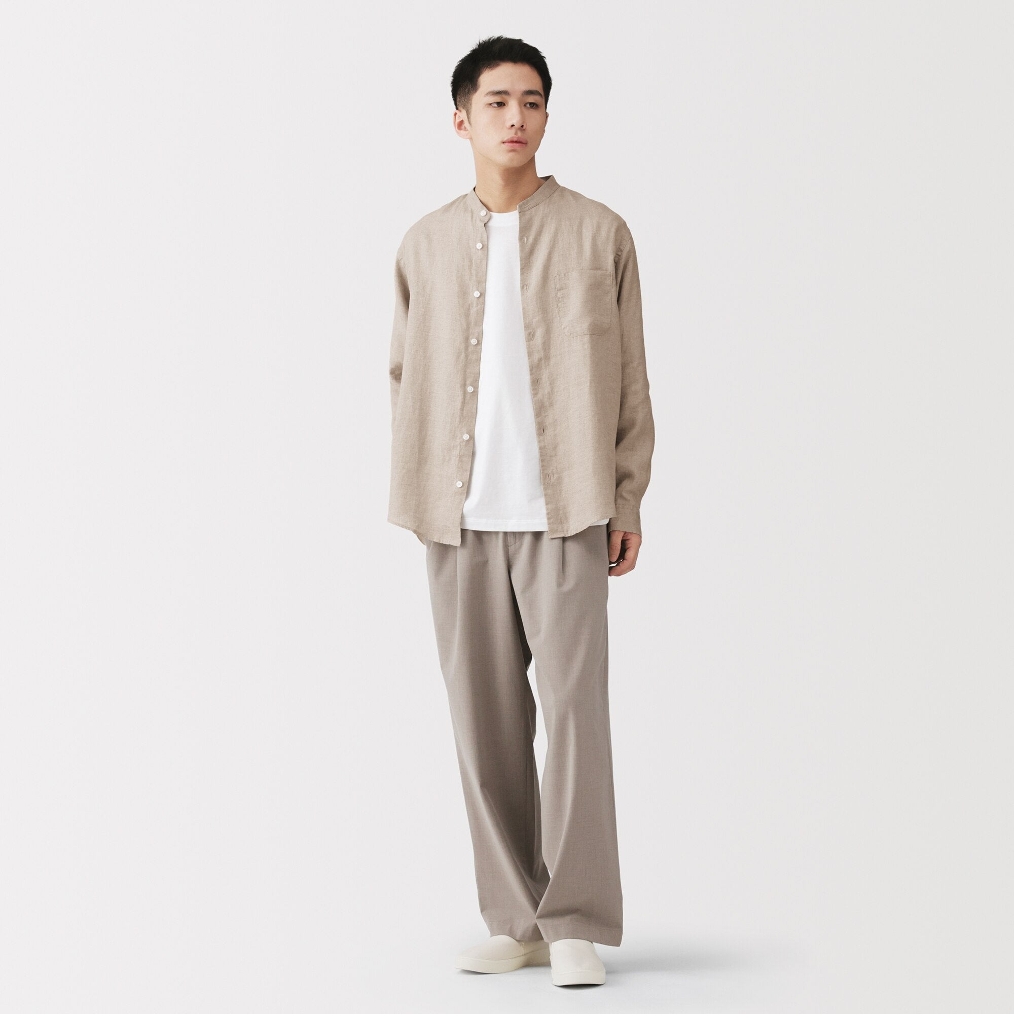Linen Stand Collar Shirt