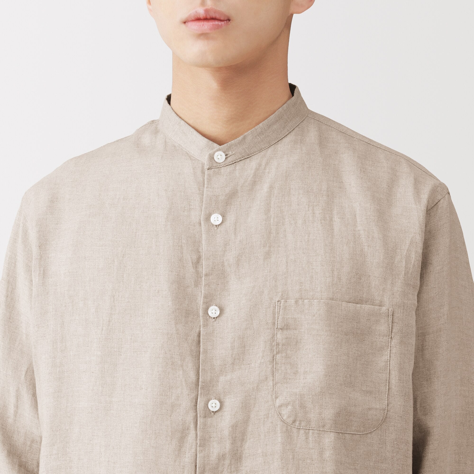 Linen Stand Collar Shirt