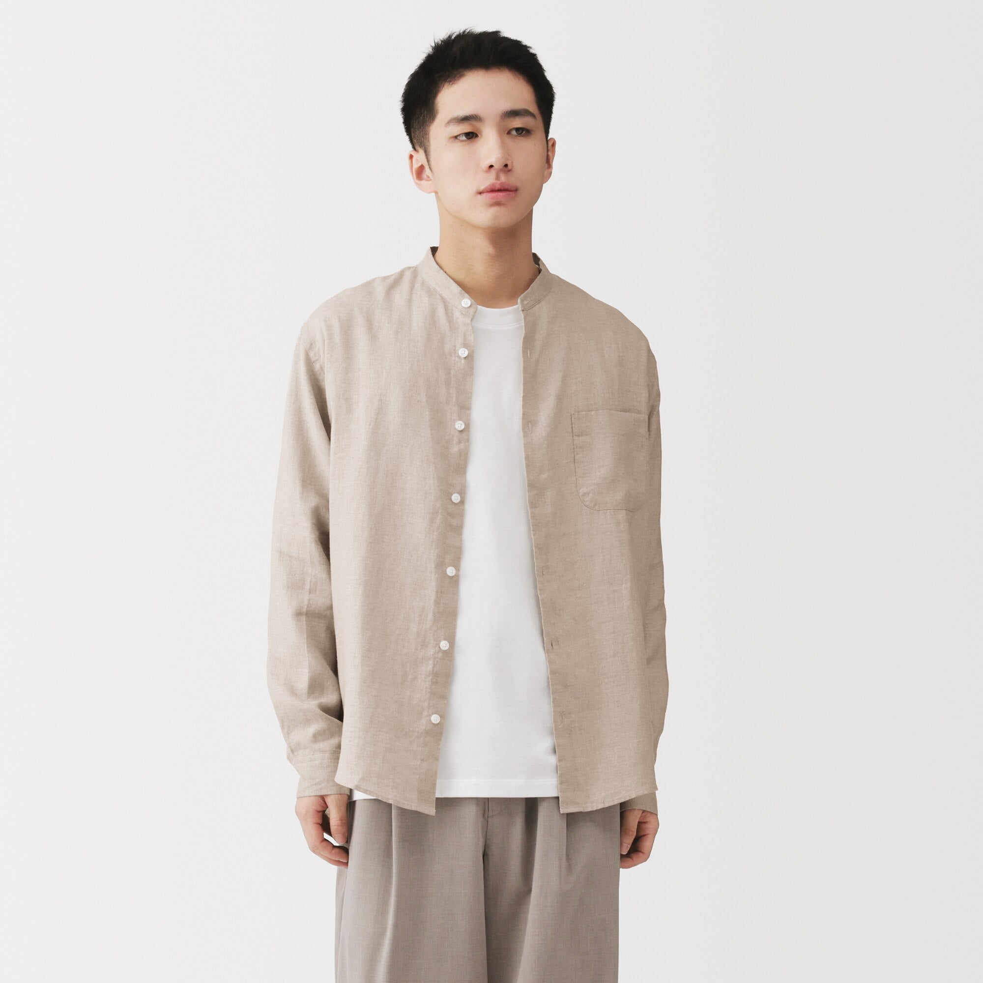 Linen Stand Collar Shirt
