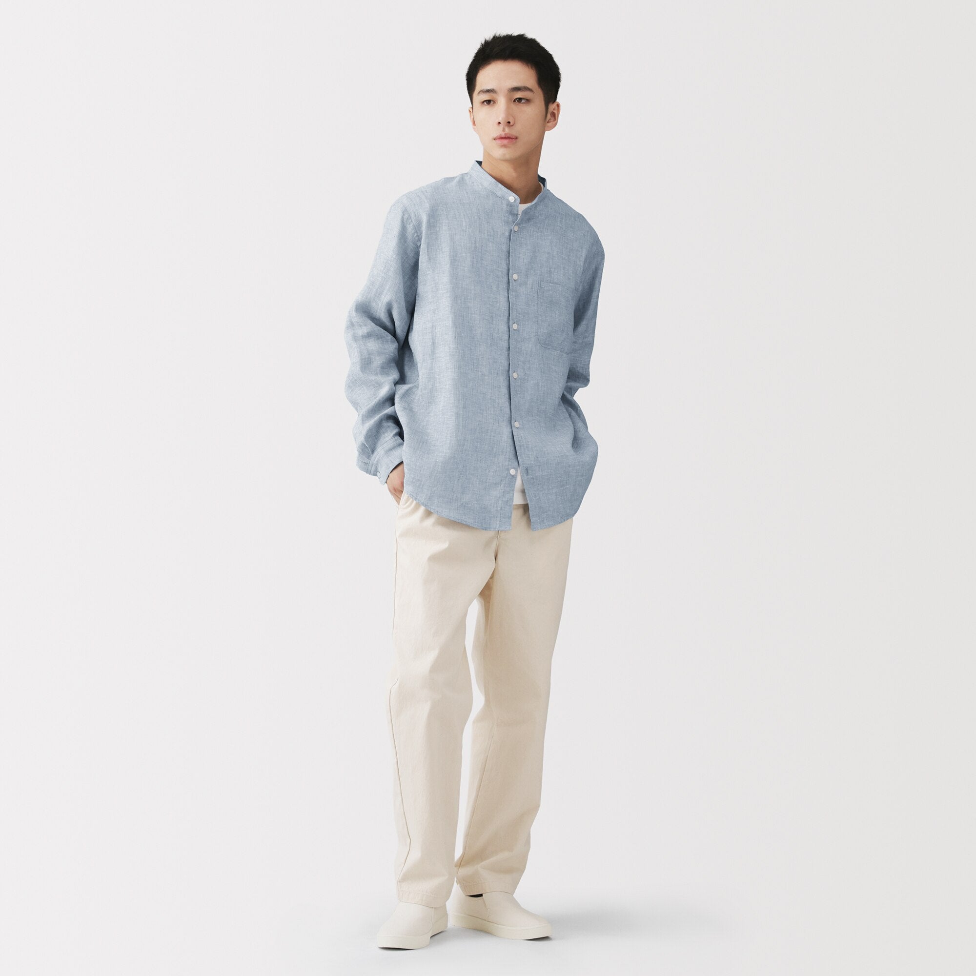 Linen Stand Collar Shirt