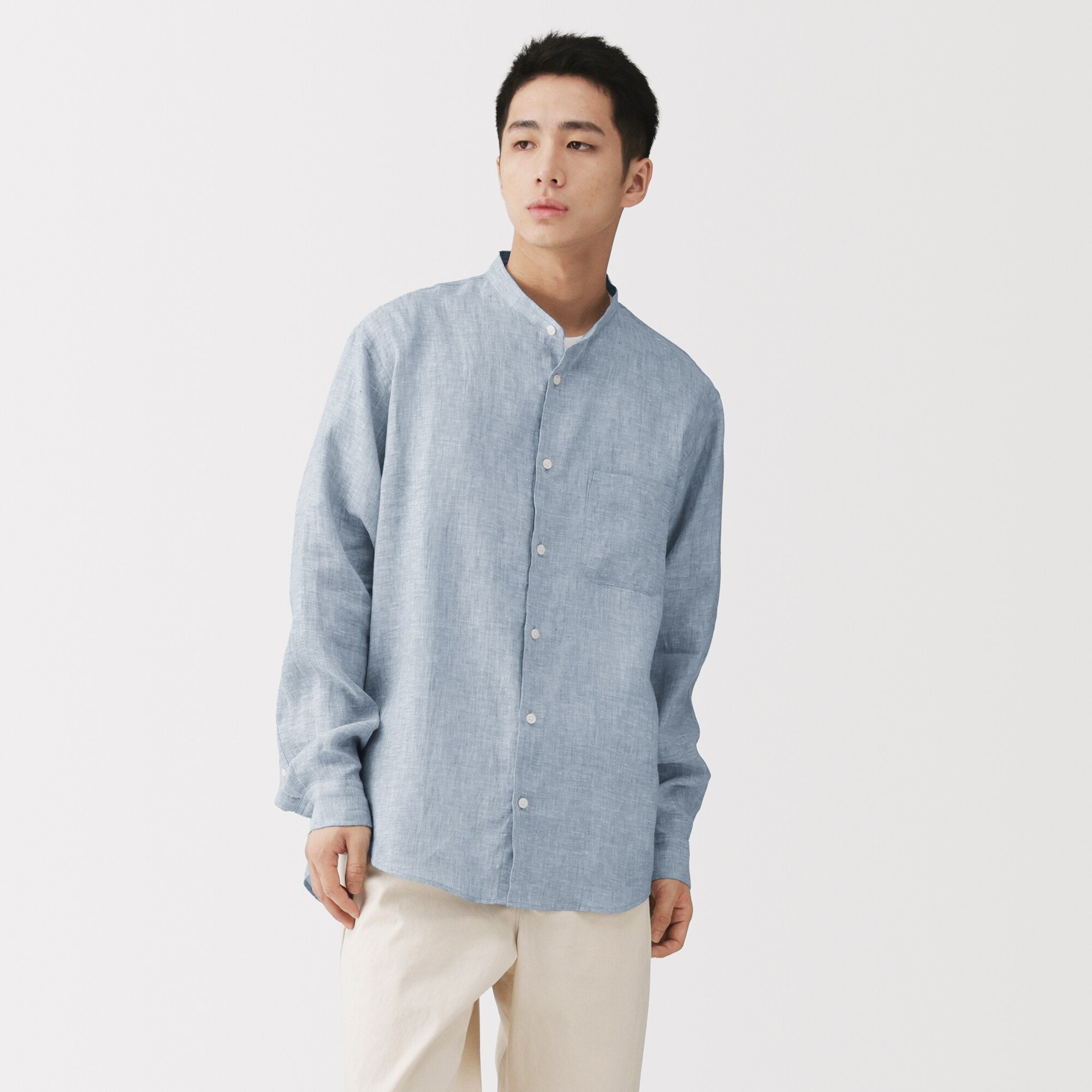 Linen Stand Collar Shirt